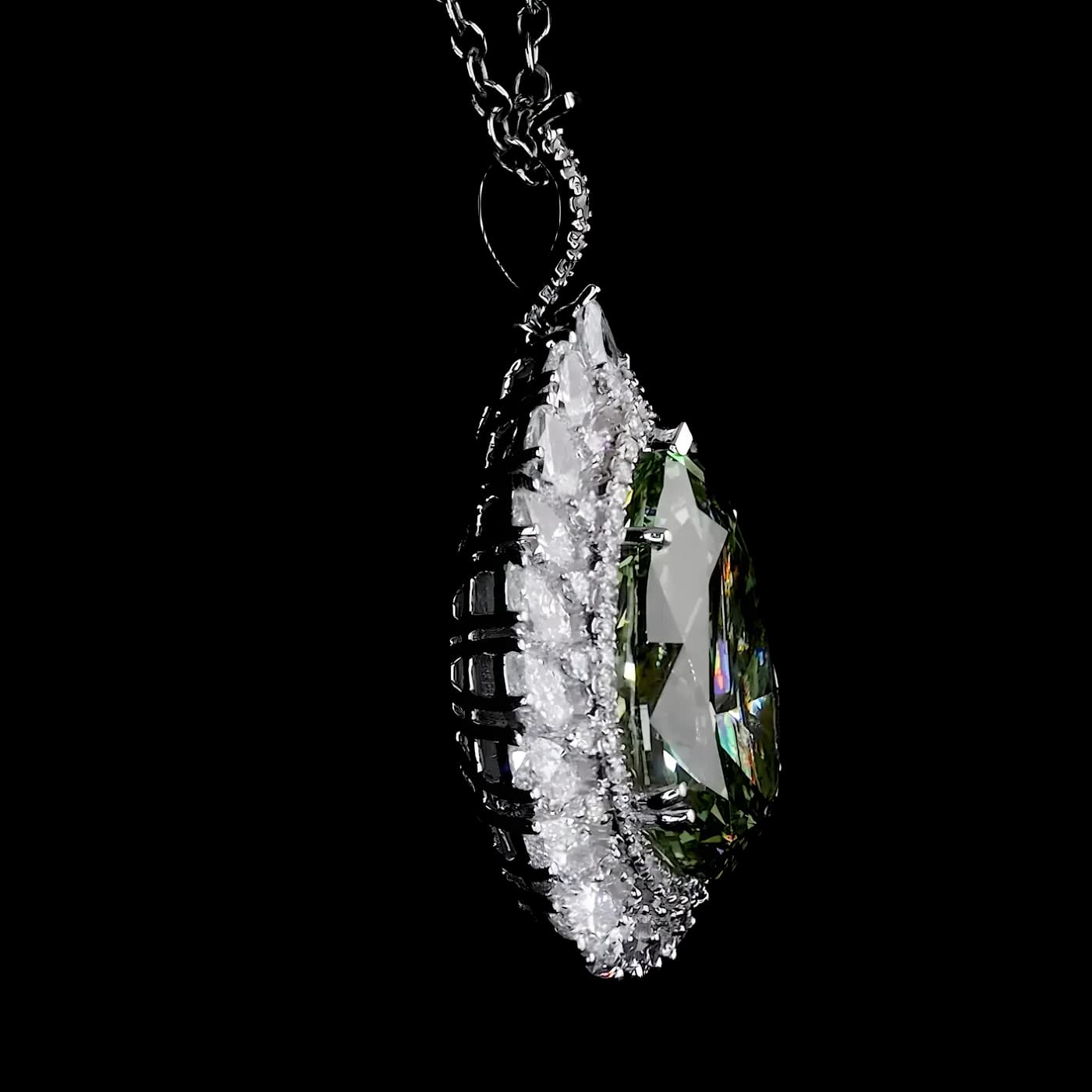 Bague pendentif convertible avec halo en diamant vert (CV139)