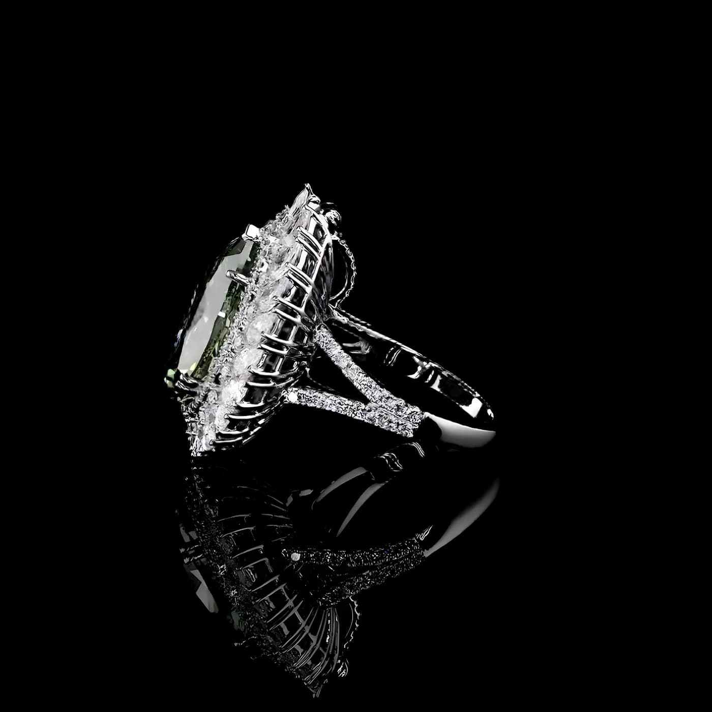 Bague pendentif convertible avec halo en diamant vert (CV139)