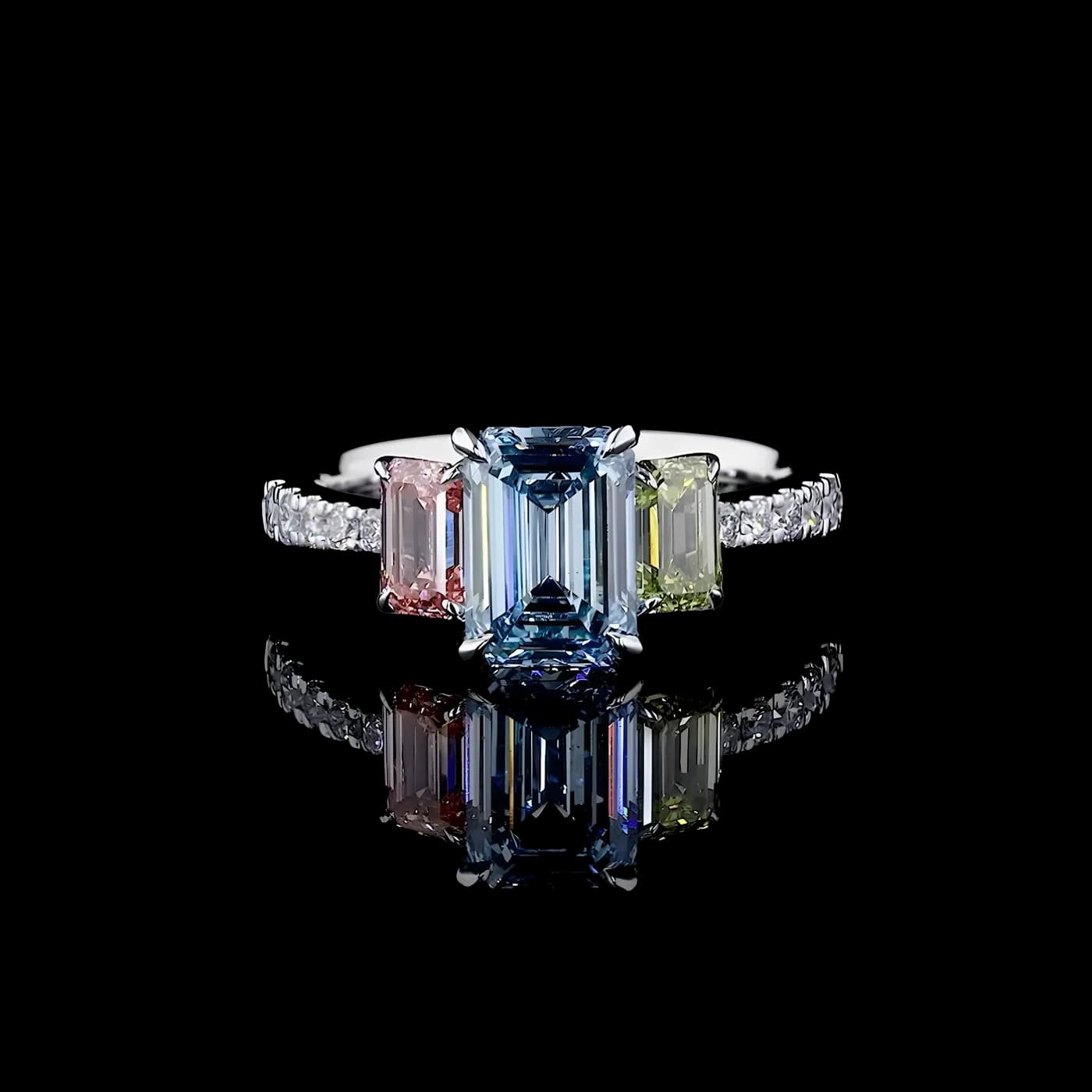 Bague 3 pièces en diamant bleu