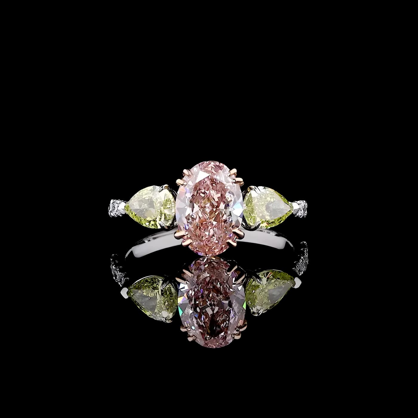Bague 3 pièces en diamant rose (CV35)