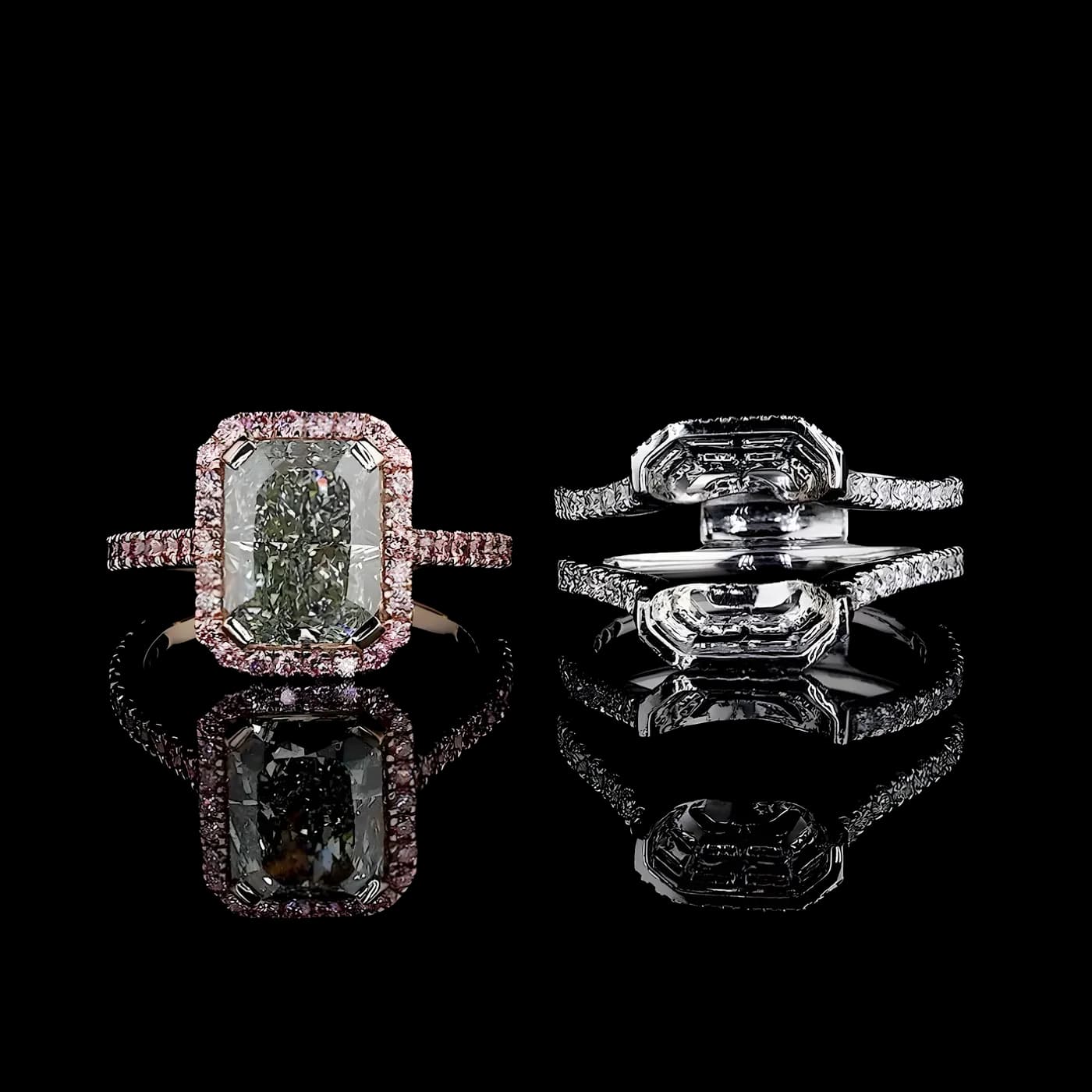 Bague sertie d'un halo de diamants verts (pavé) (avec anneau externe amovible)