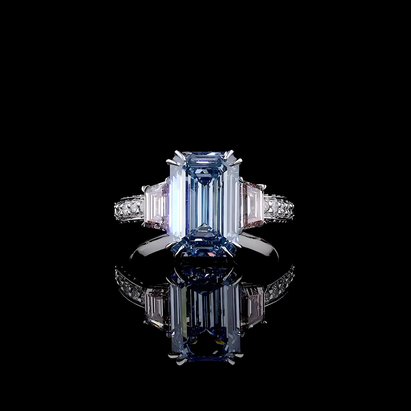 Bague avec pierre latérale en diamant bleu (CV22)