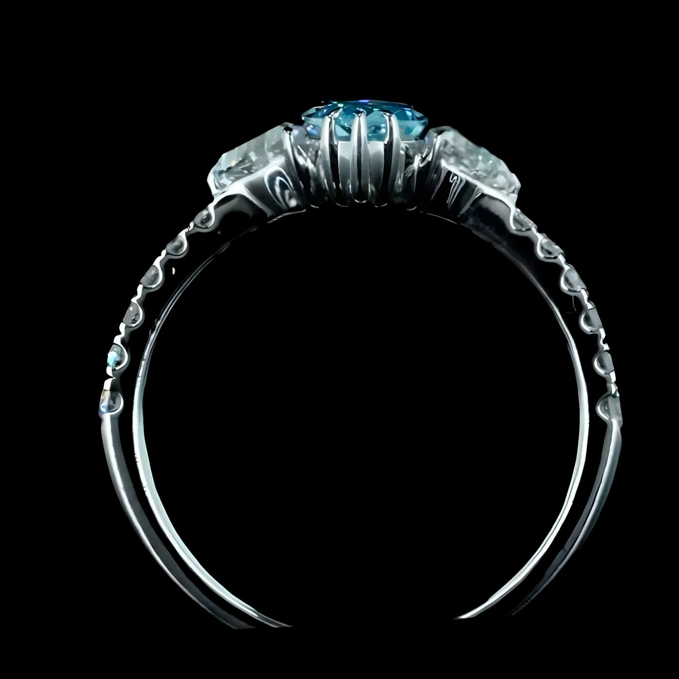 Bague avec pierre latérale en diamant bleu (D53)