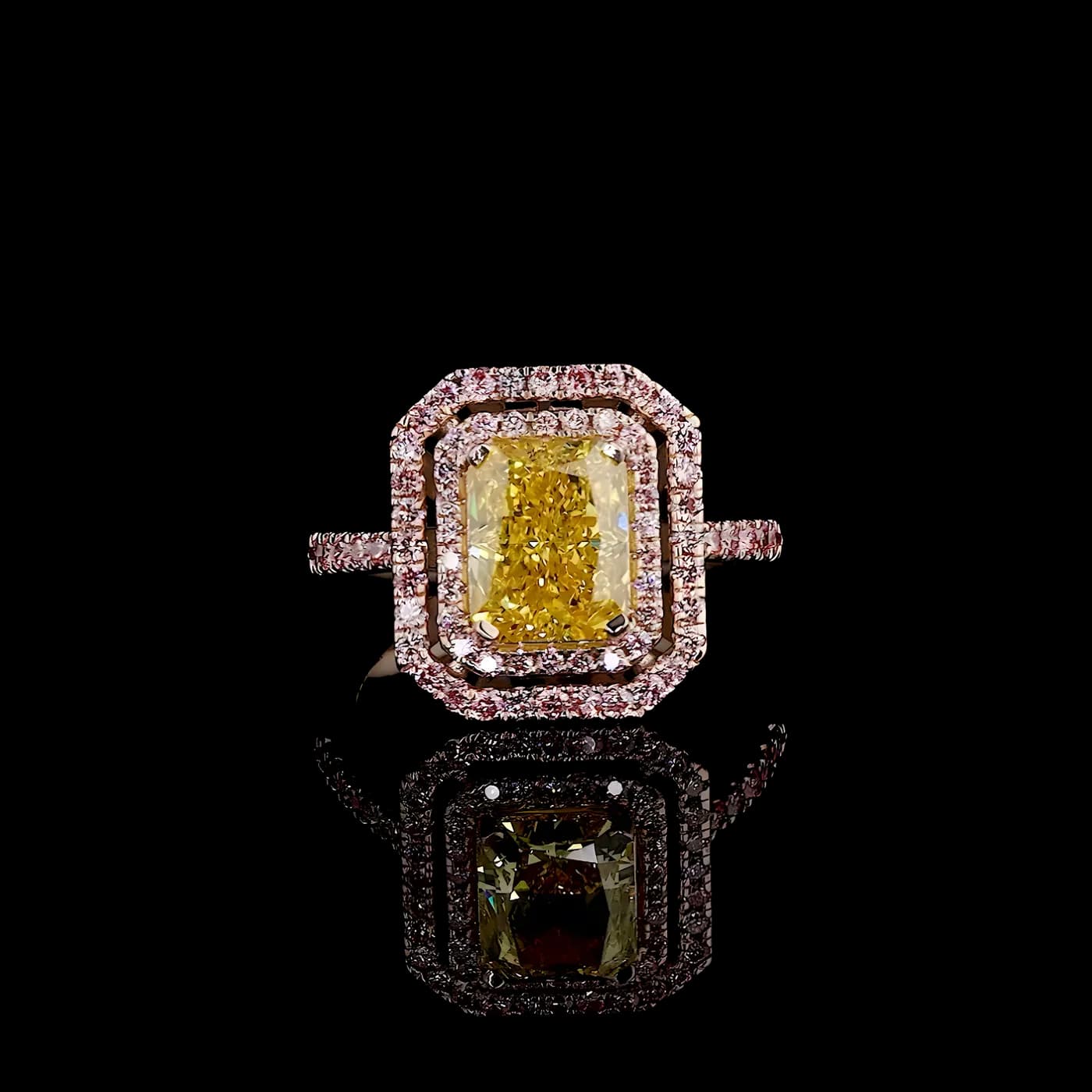 Bague halo en diamant jaune (CV122)