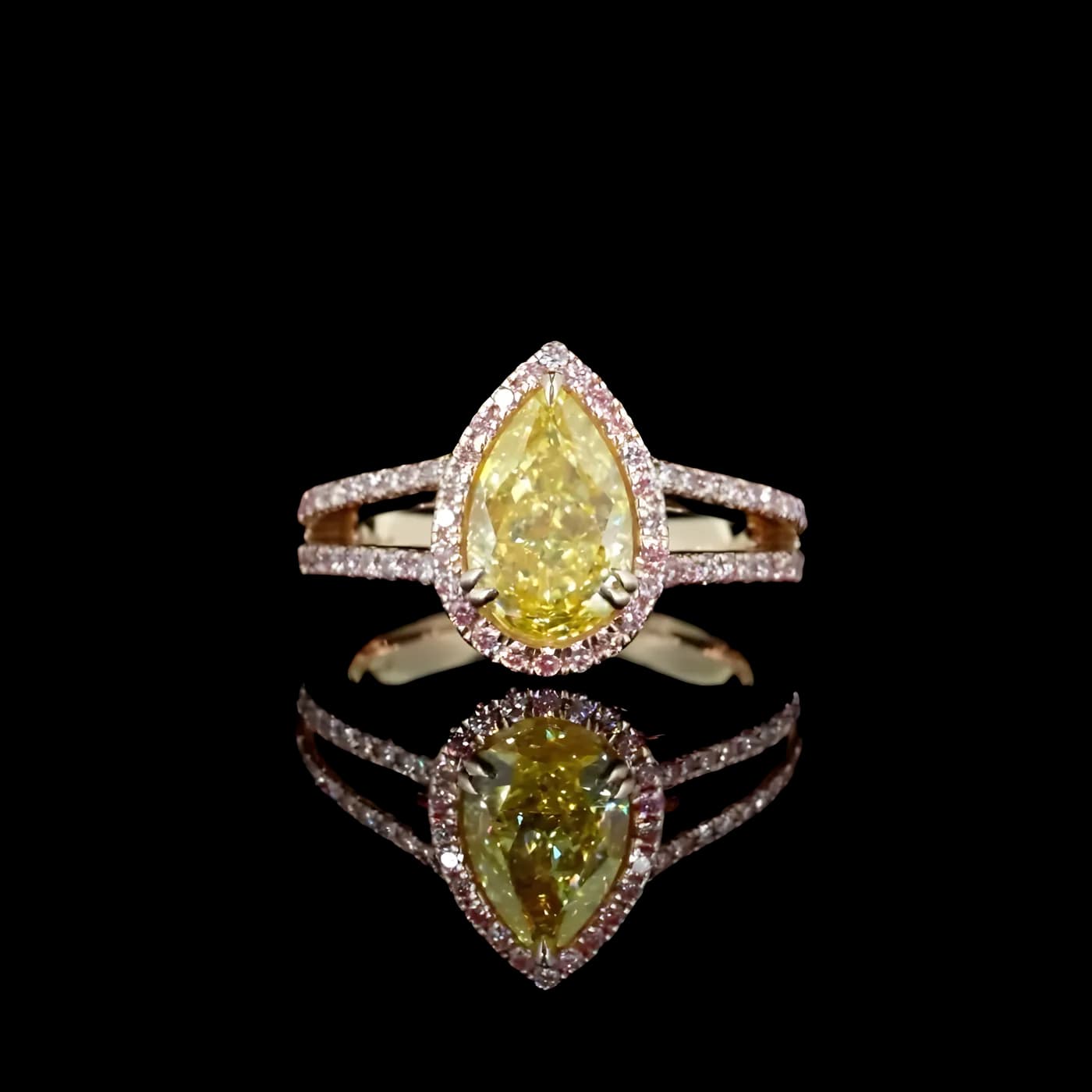 Bague halo en diamant jaune (CV98-1)
