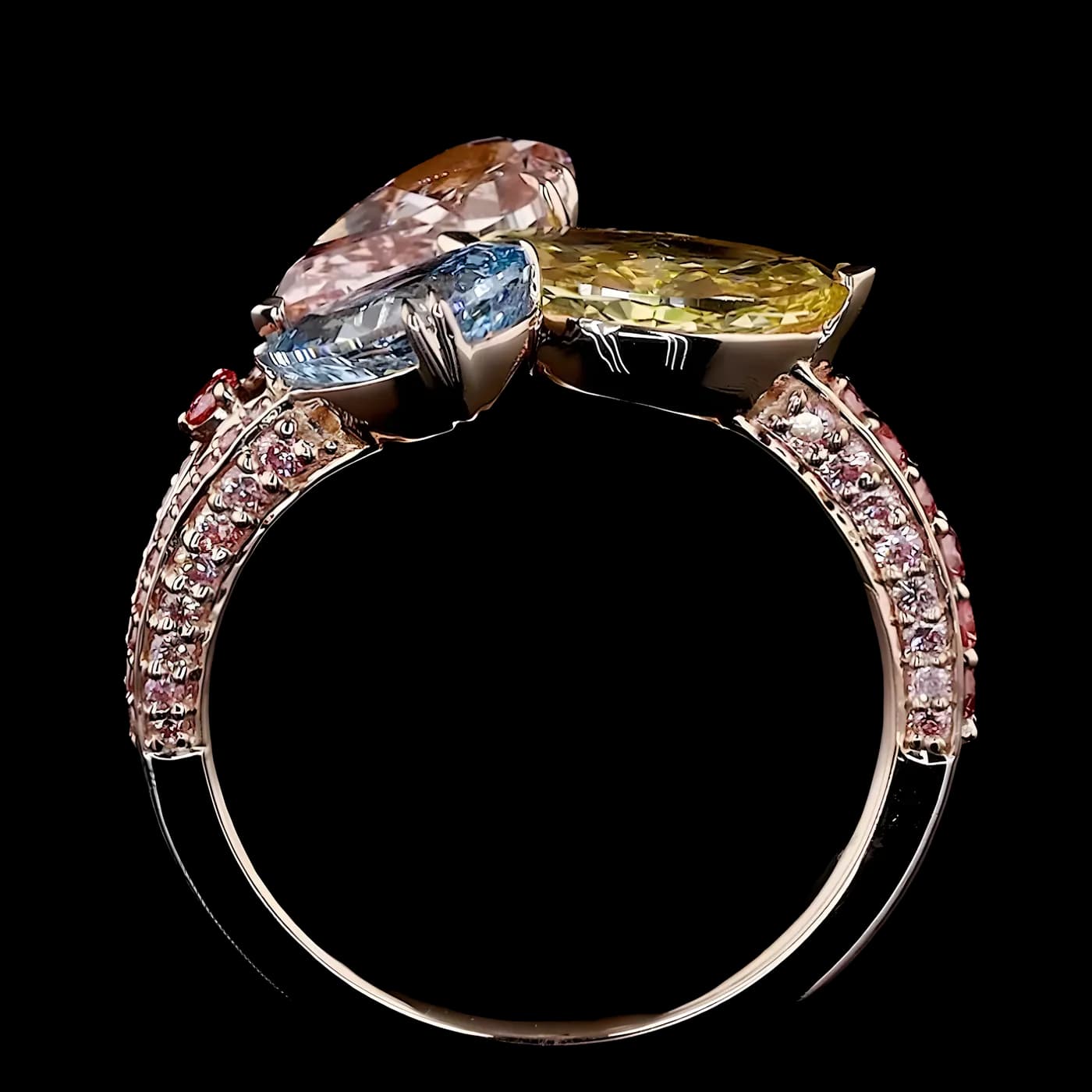 Bague 3 pièces en diamants multicolores (CV109-05)