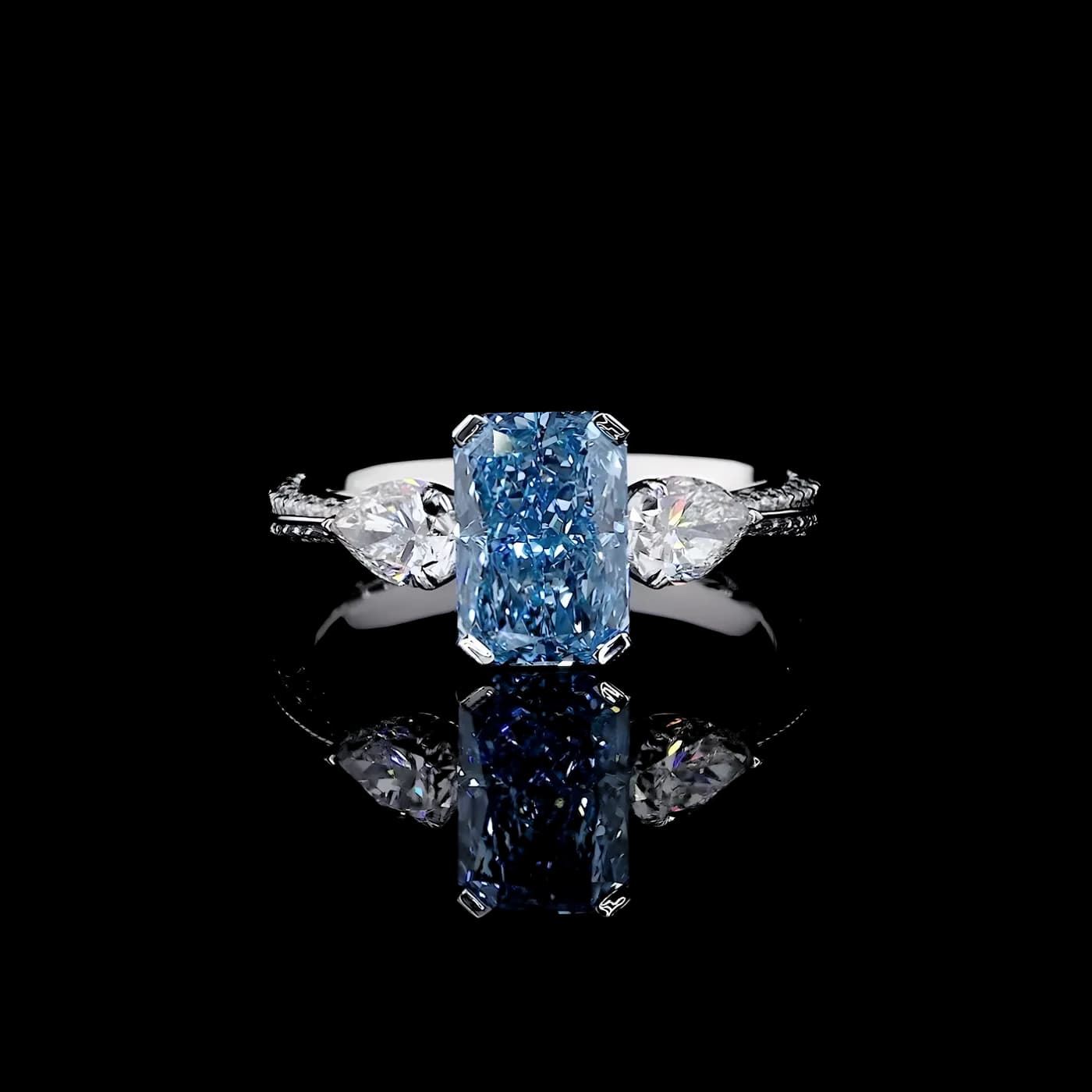 Bague 3 pièces en diamant bleu (CV132)
