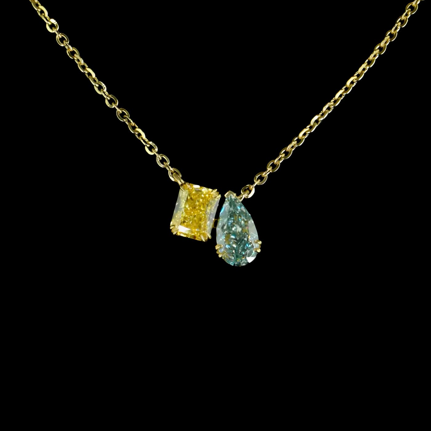 Pendentif 2 pièces en diamant  bleu/jaune