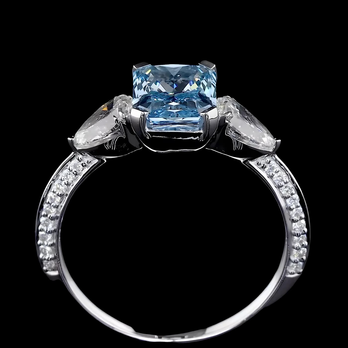 Bague 3 pièces en diamant bleu (CV132)