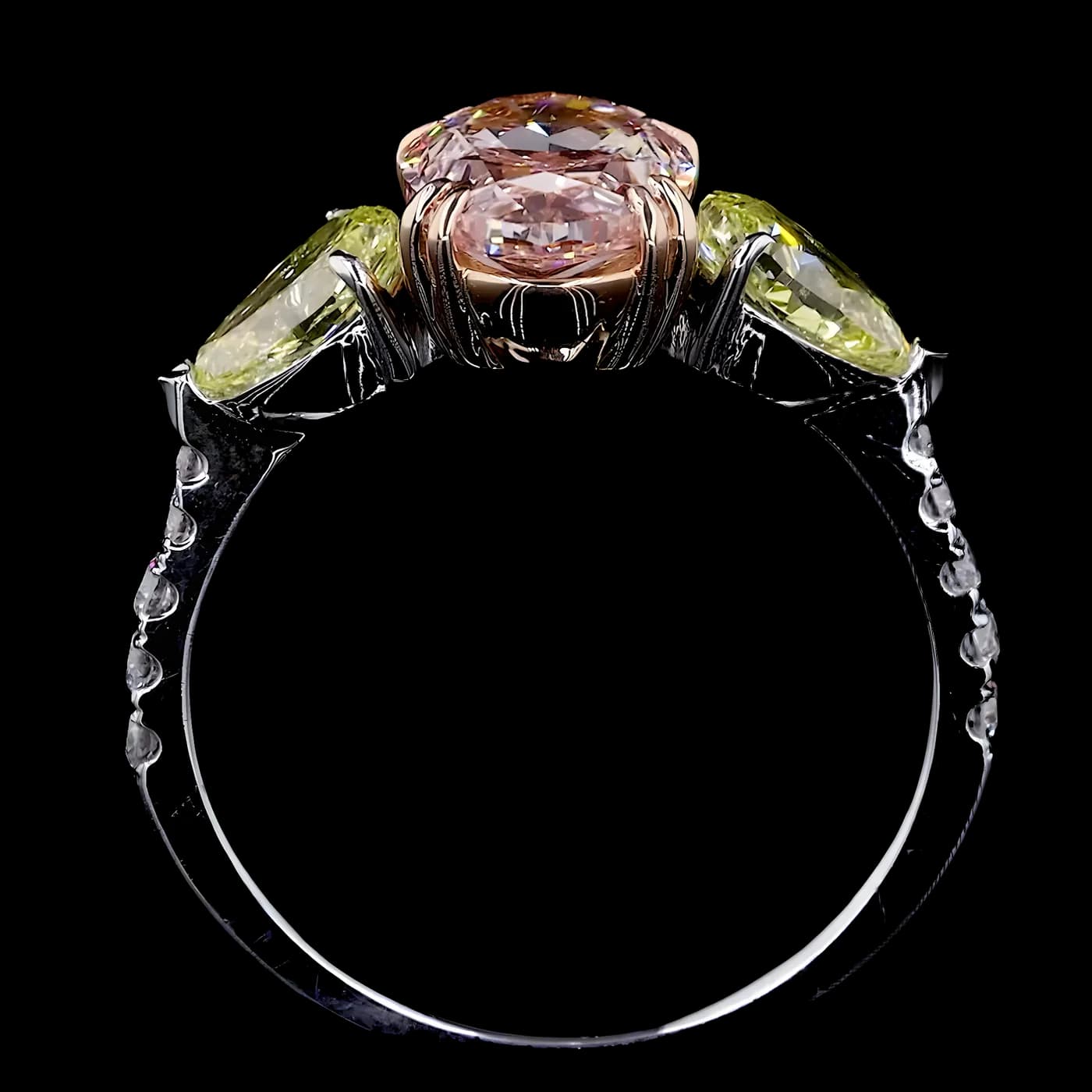 Bague 3 pièces en diamant rose (CV35)