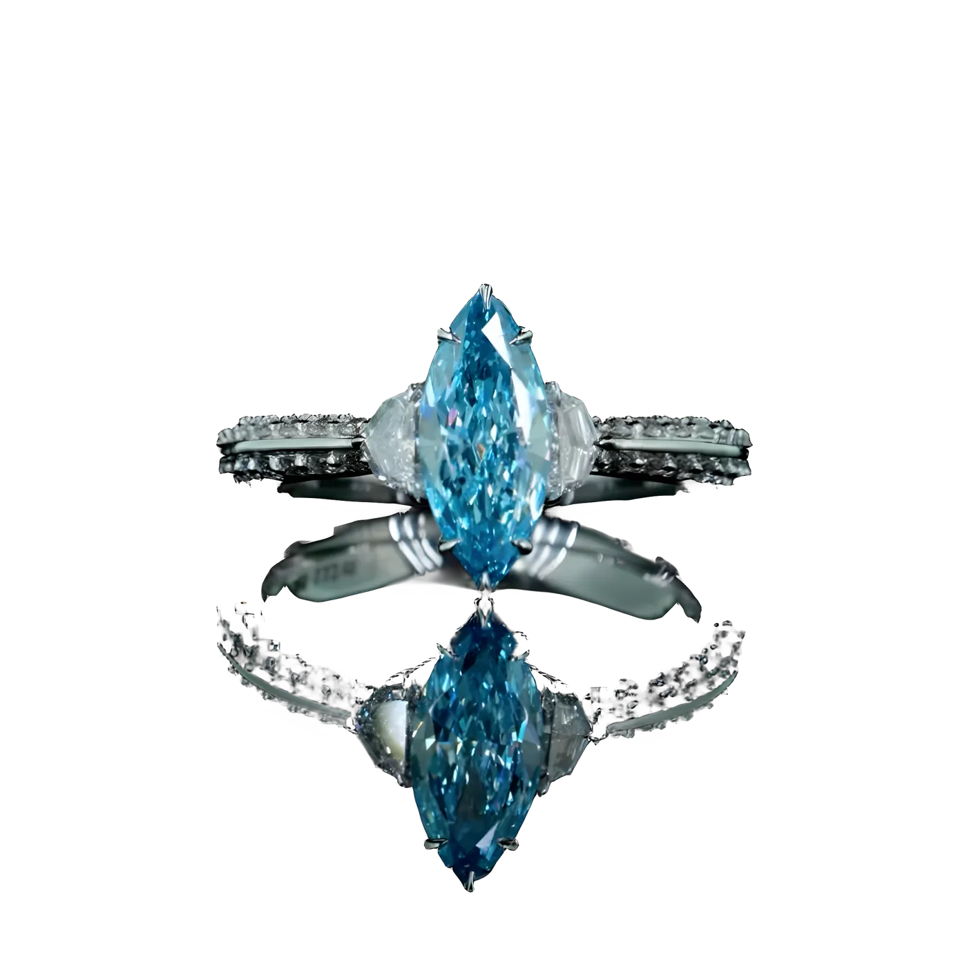 Bague avec pierre latérale en diamant bleu (CV109-26)