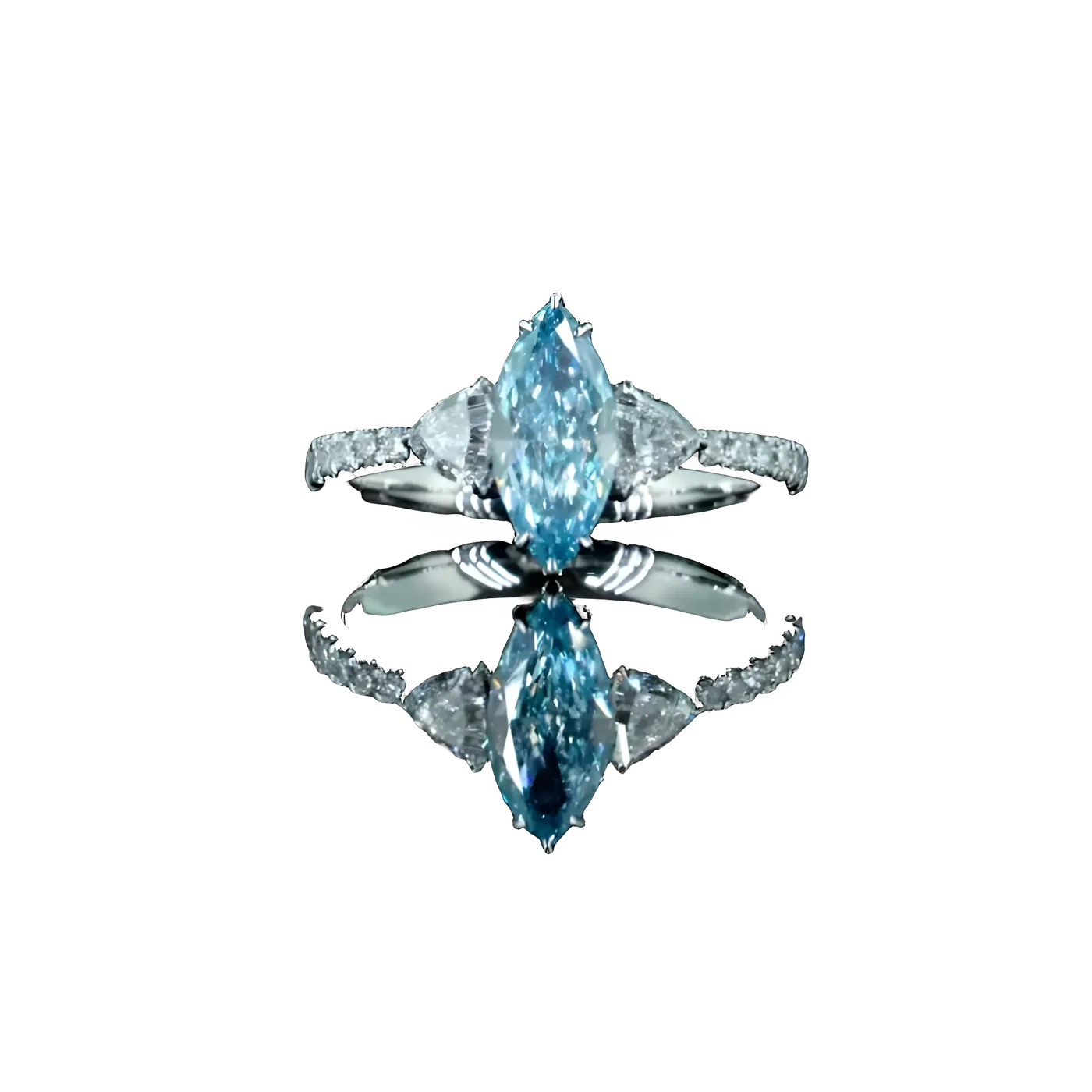 Bague avec pierre latérale en diamant bleu (D53)