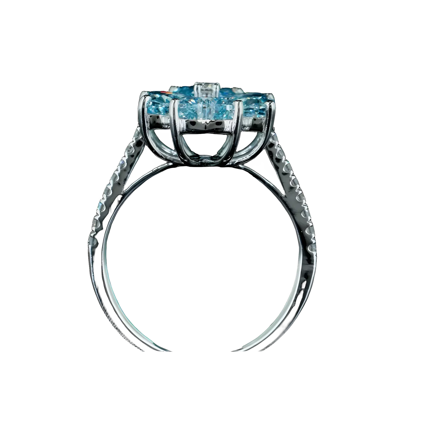 Bague florale 4 pièces en diamant bleu (D72)