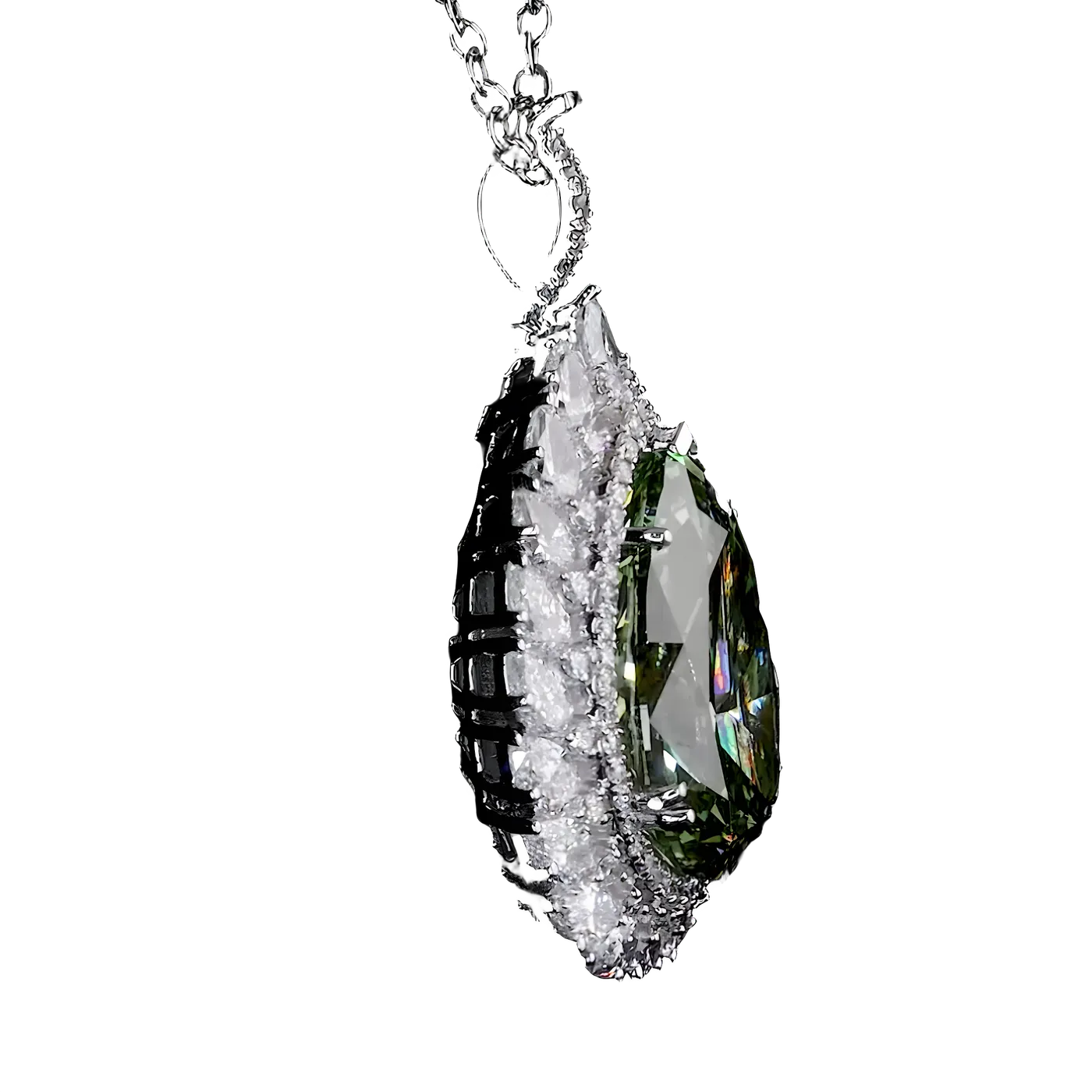 Bague pendentif convertible avec halo en diamant vert (CV139)