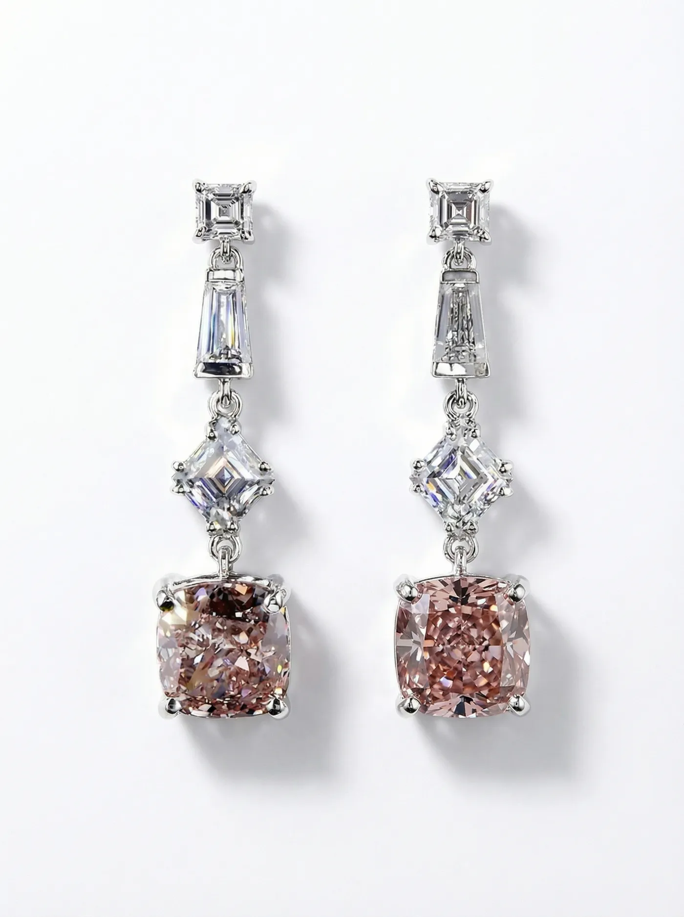Boucles d'oreilles pendantes en diamant rose (CV39-3)