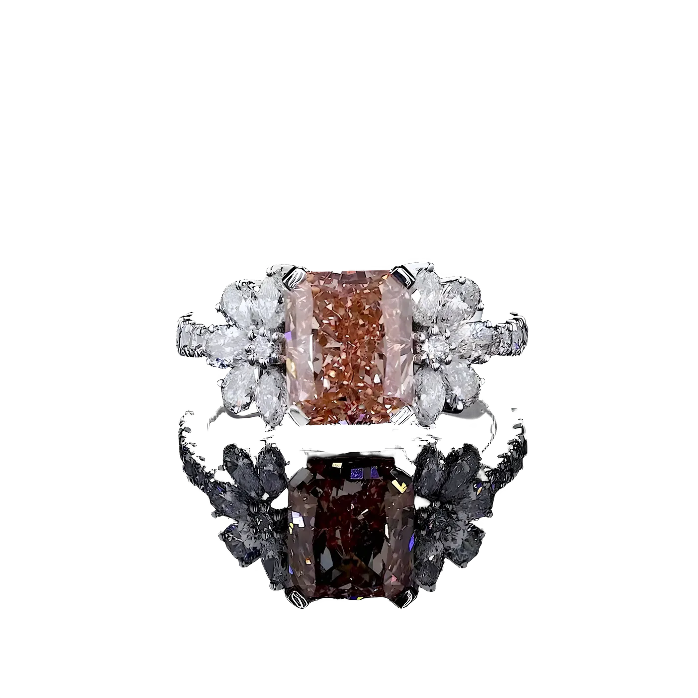 Bague avec pierre latérale en diamant rose (LC1-2)