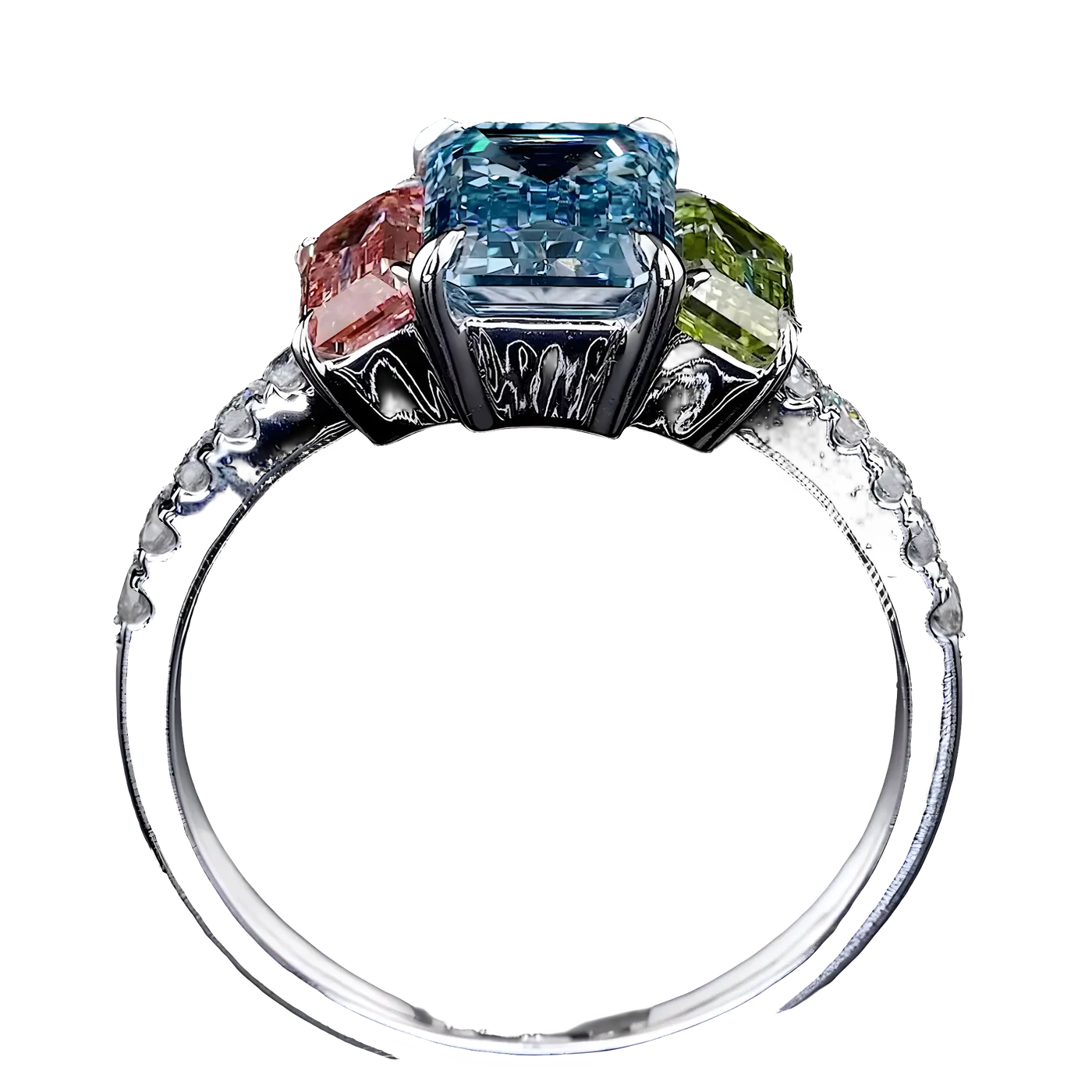 Bague 3 pièces en diamant bleu