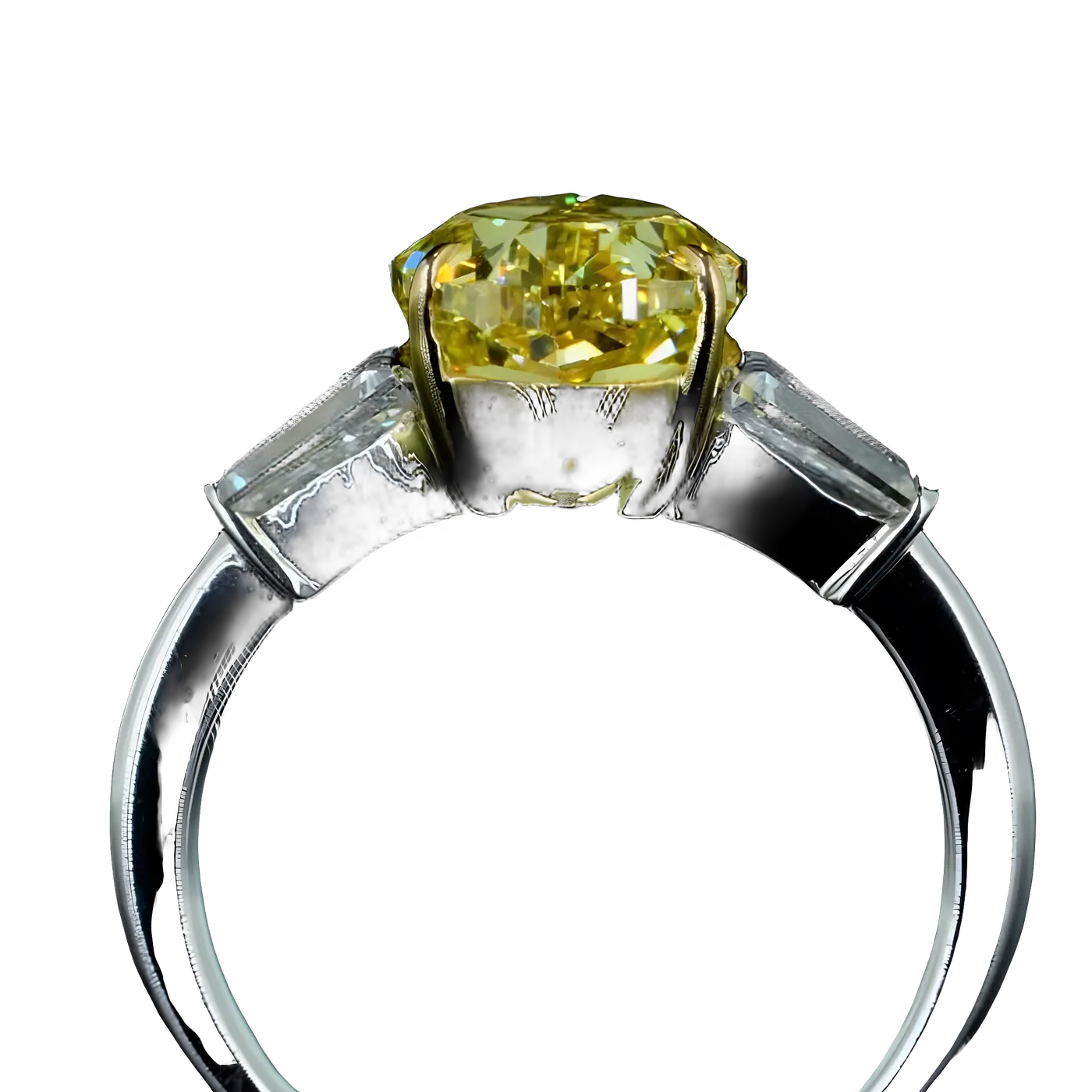 Bague avec diamant jaune en pierre latérale (C9-5)