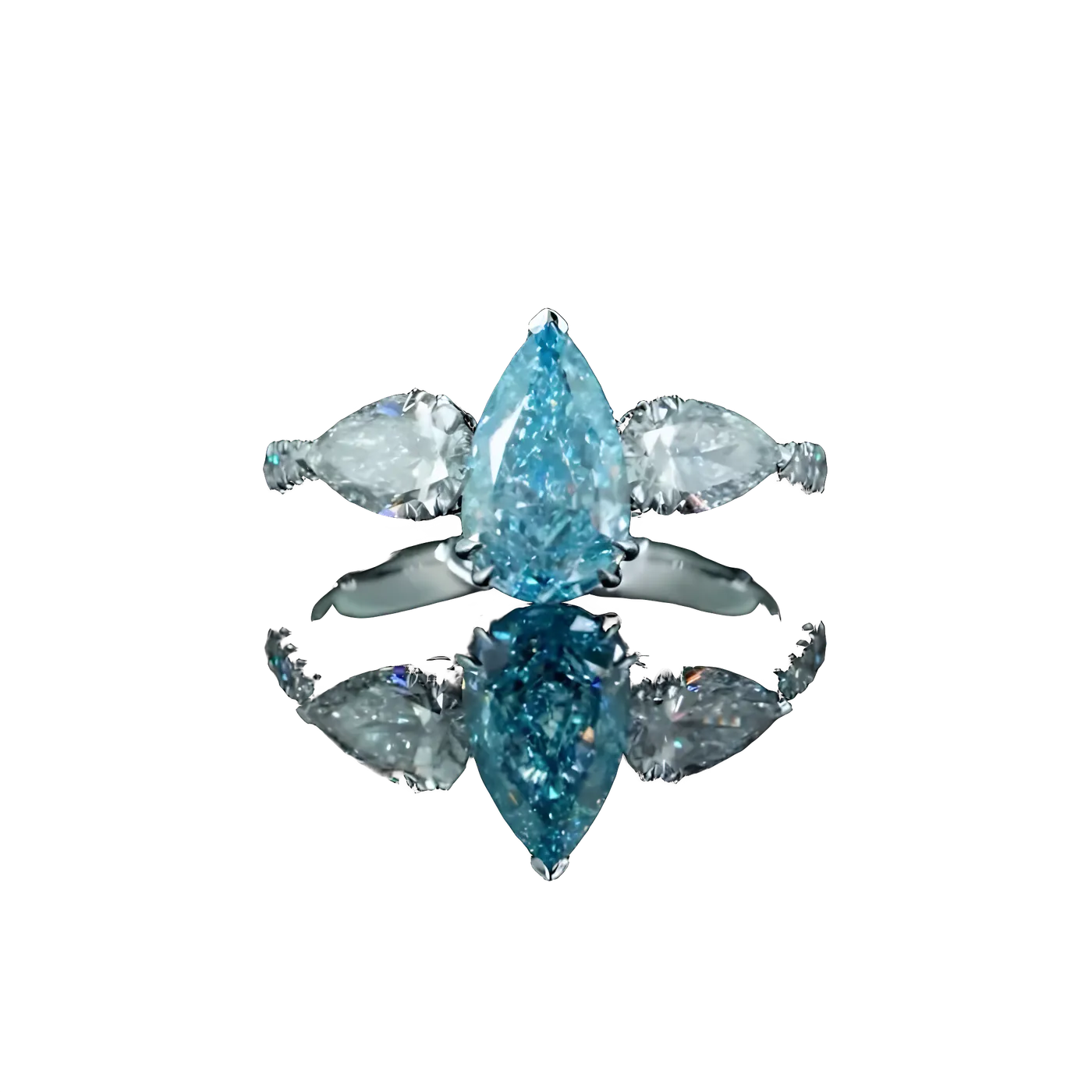 Bague avec pierre latérale en diamant bleu (D51)