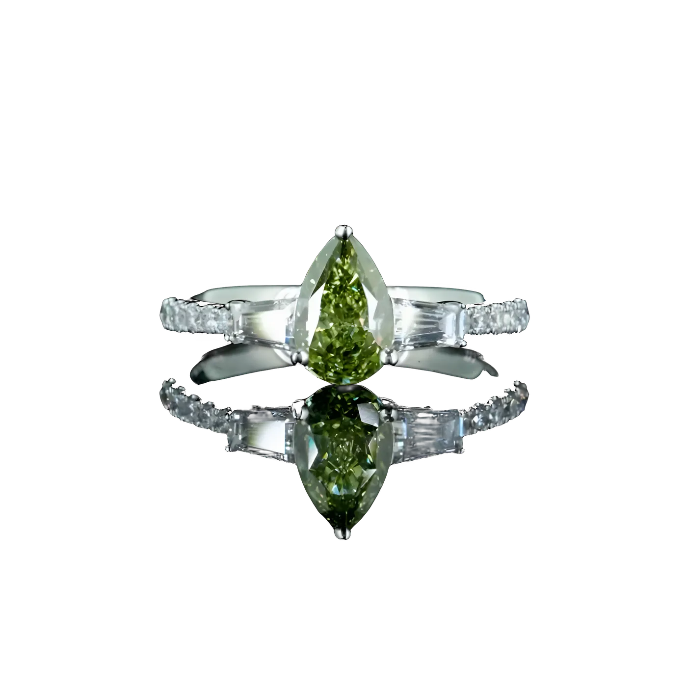 Bague avec pierre latérale en diamant vert (pavé) (LC3-32A)