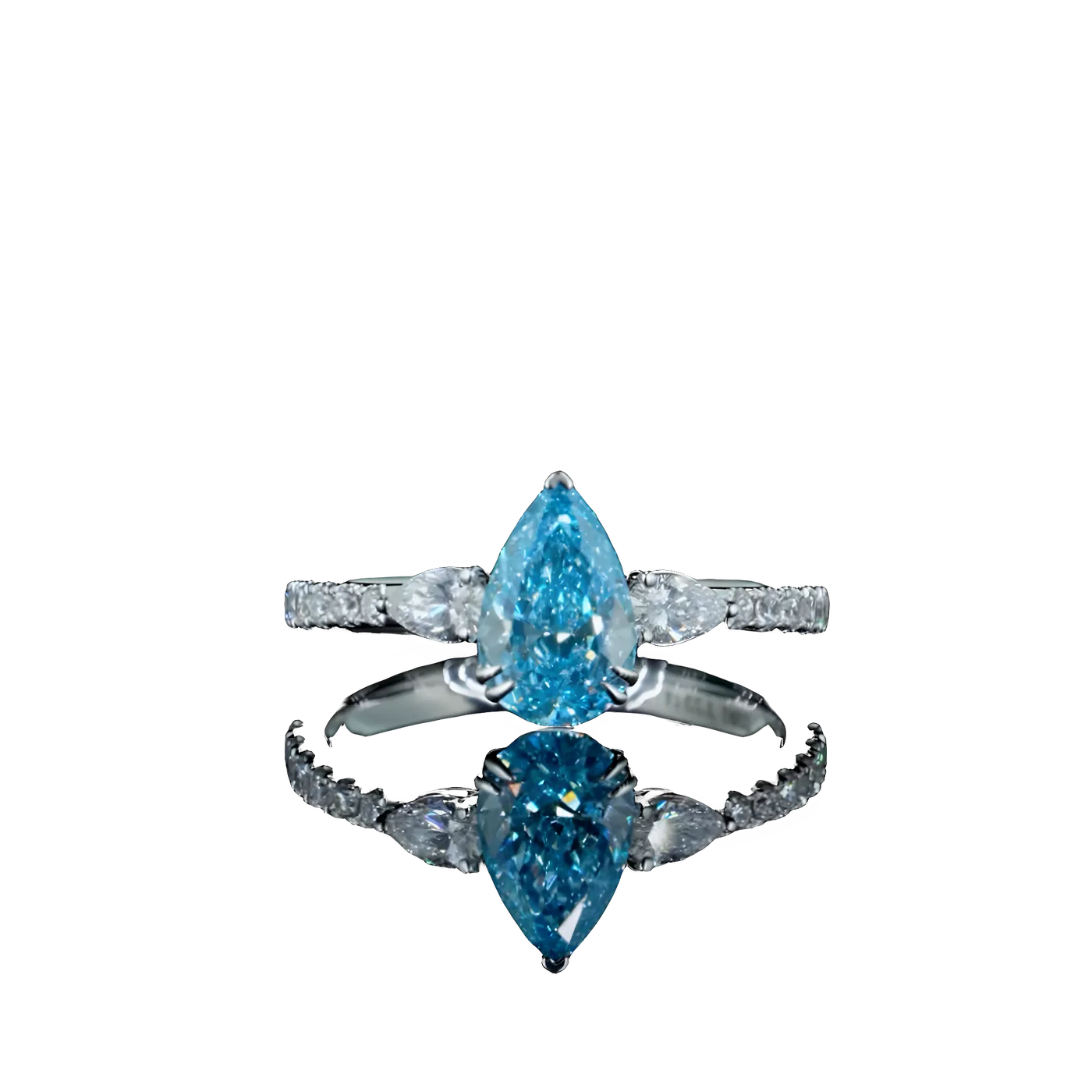 Bague avec pierre latérale en diamant bleu (D24)