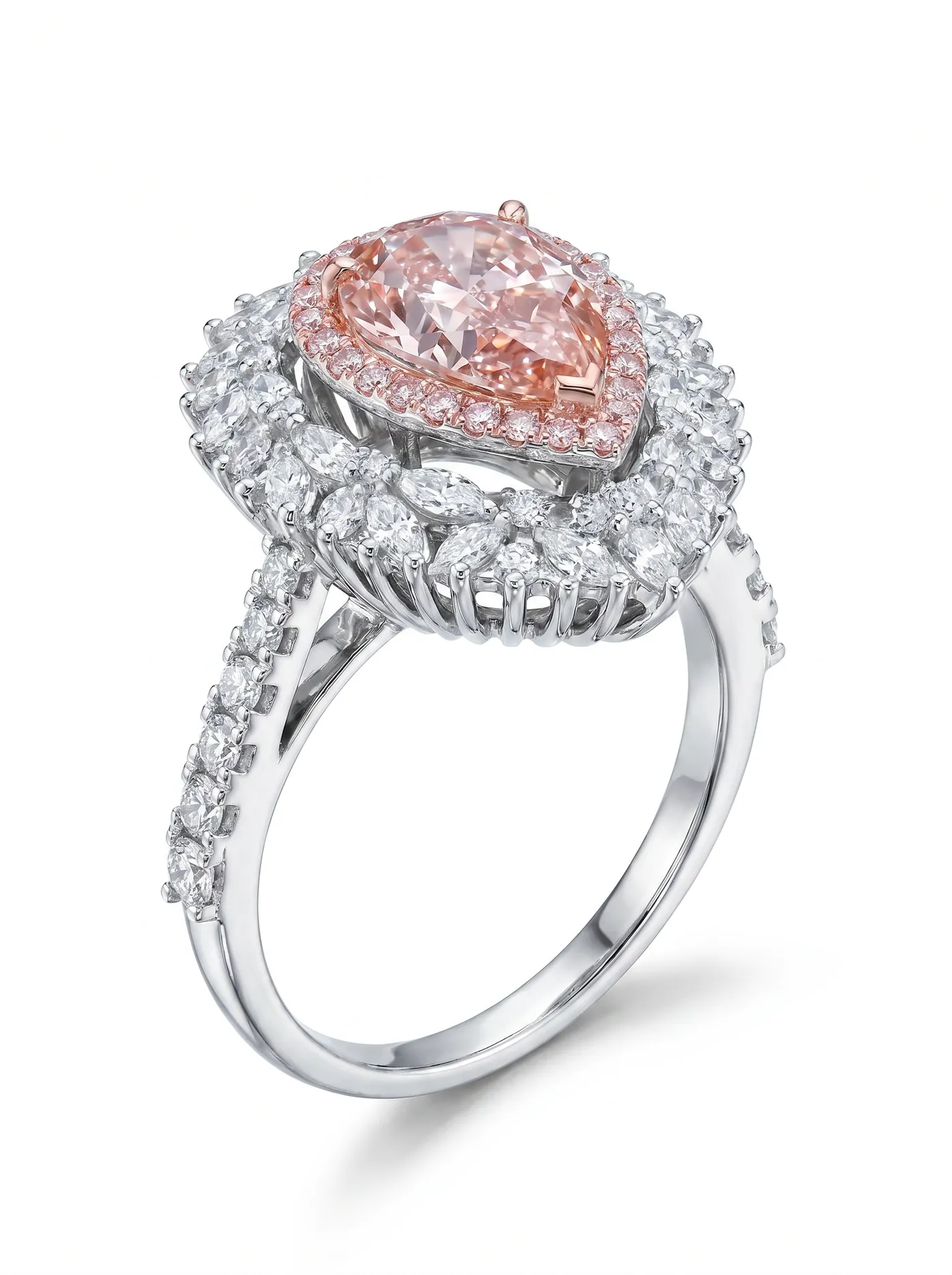 Bague halo en diamant rose(D143)