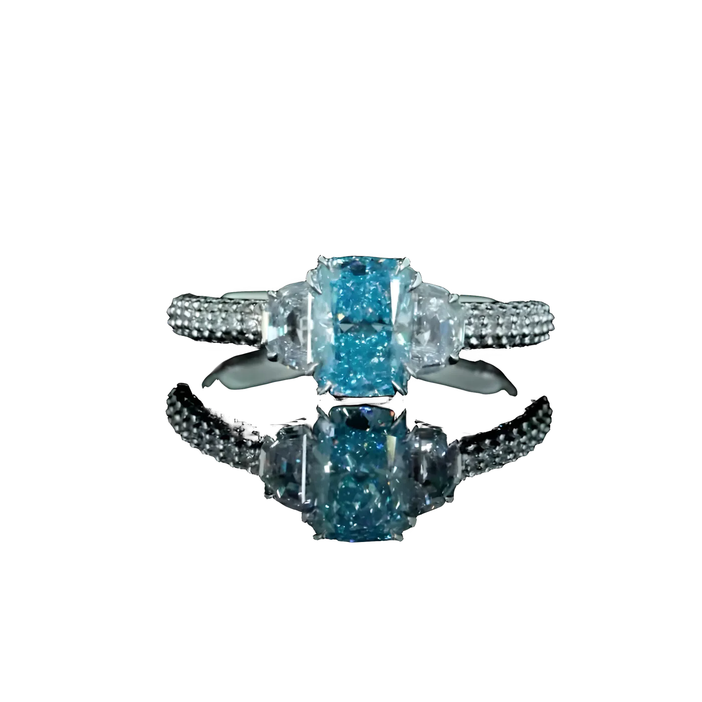 Bague avec pierre latérale en diamant bleu (D66)