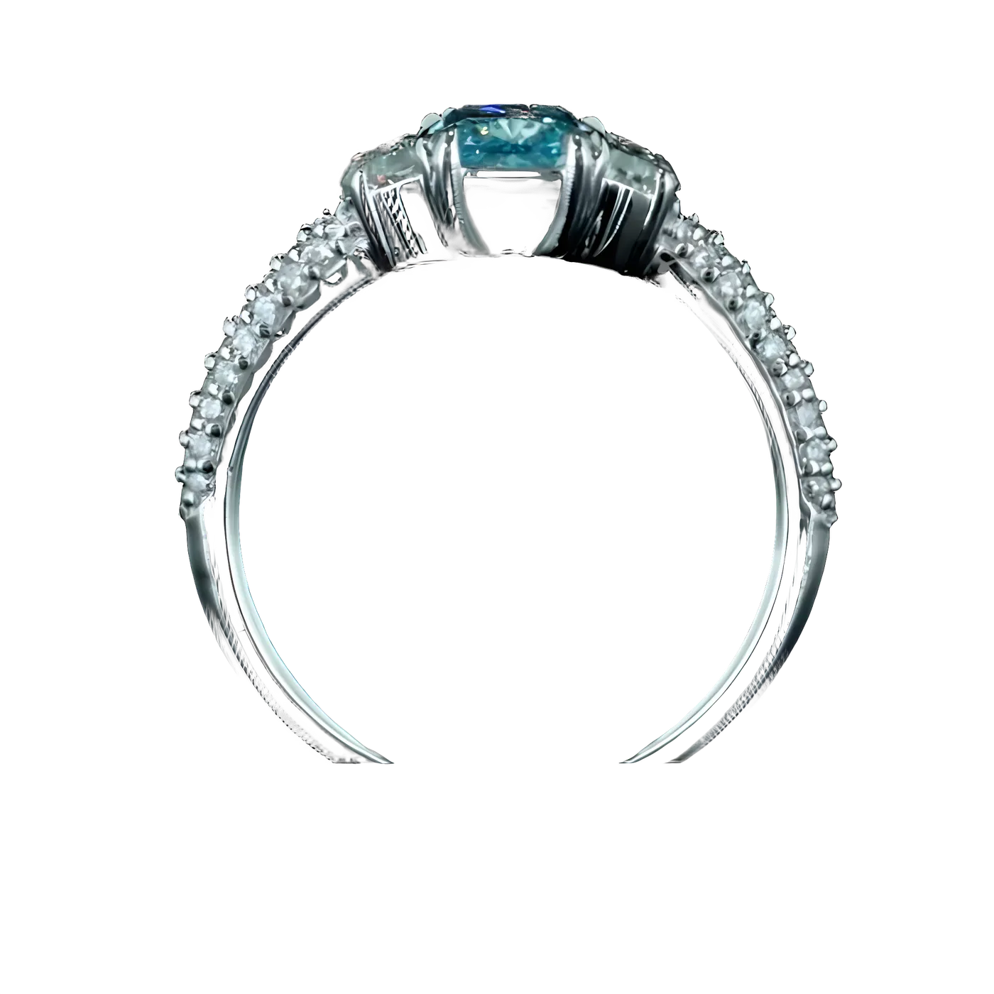 Bague avec pierre latérale en diamant bleu (D66)