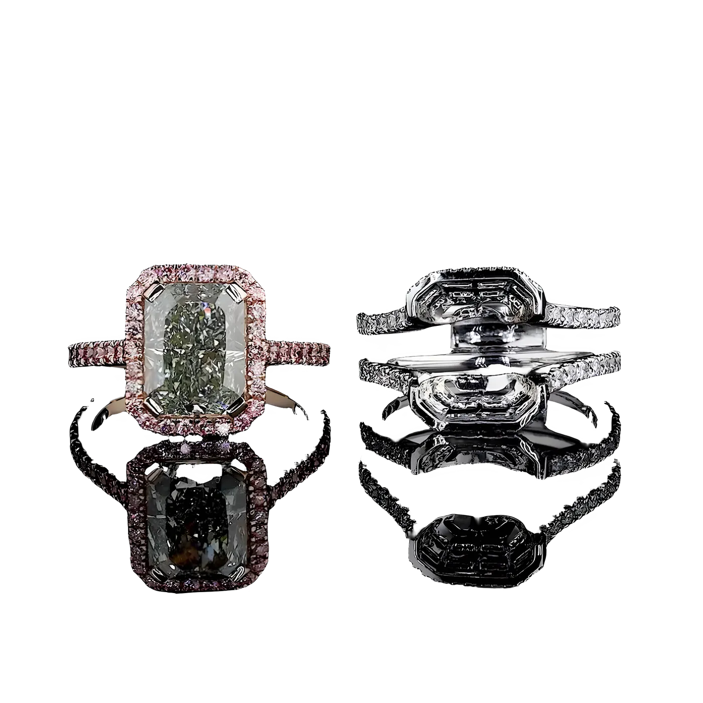 Bague sertie d'un halo de diamants verts (pavé) (avec anneau externe amovible)