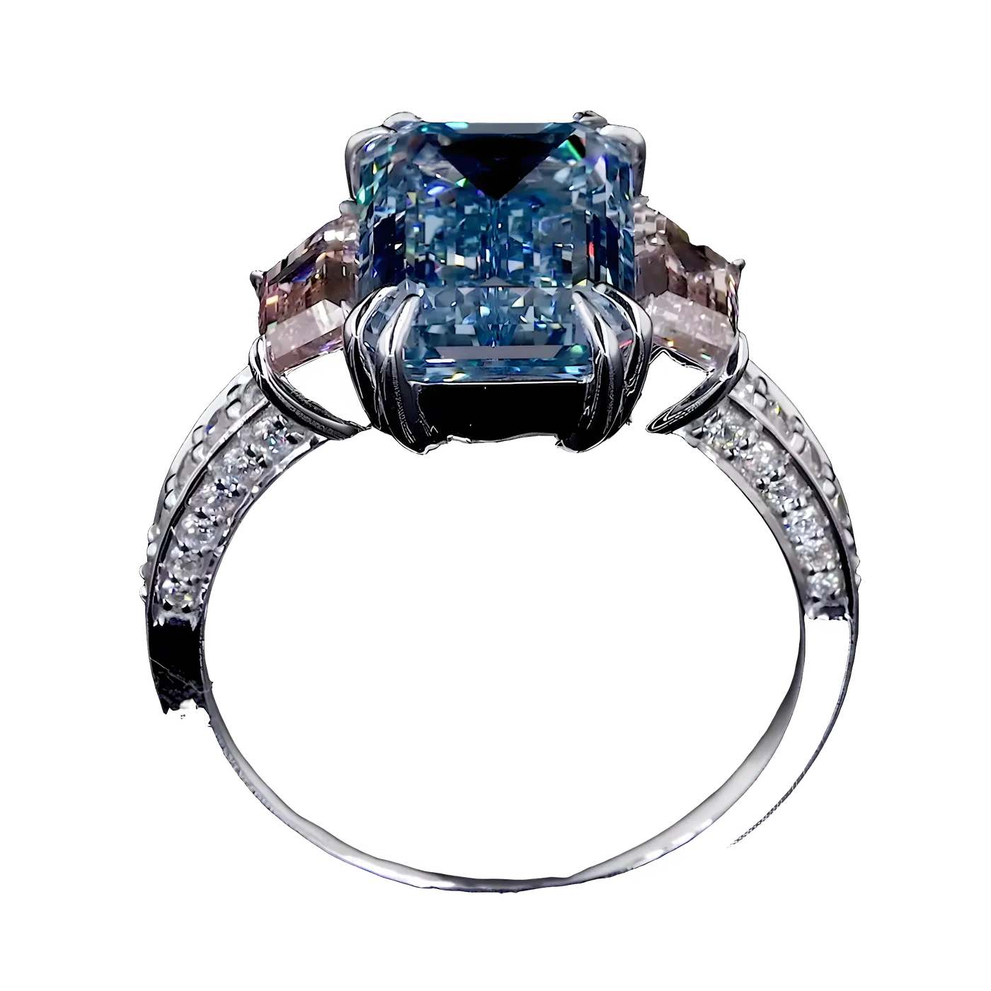 Bague avec pierre latérale en diamant bleu (CV22)