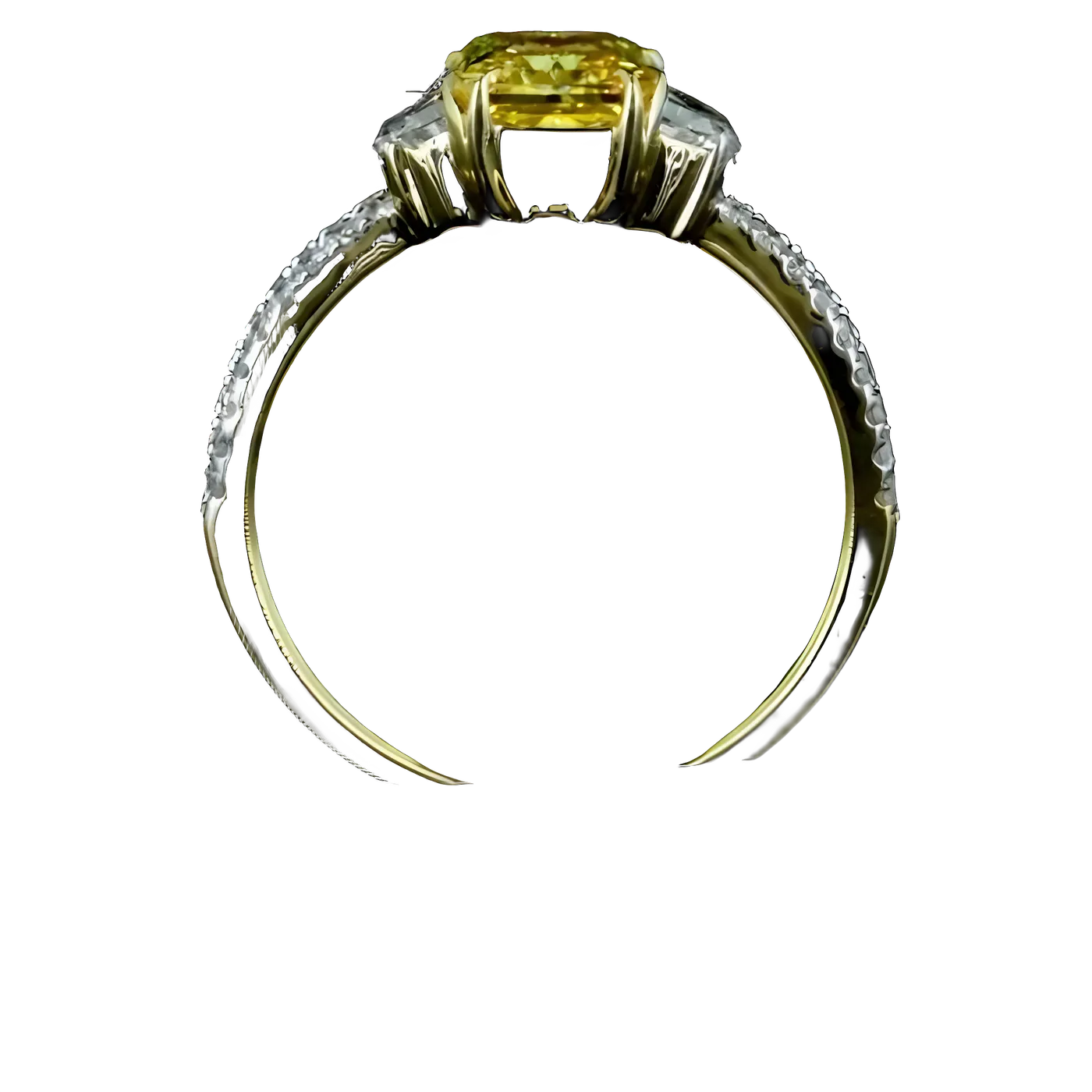 Bague avec pierre latérale en diamant jaune (D59)