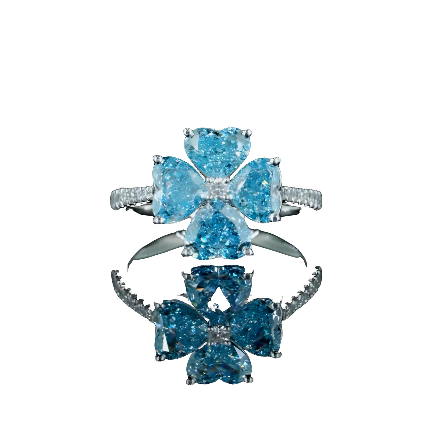 Bague florale 4 pièces en diamant bleu (D72)