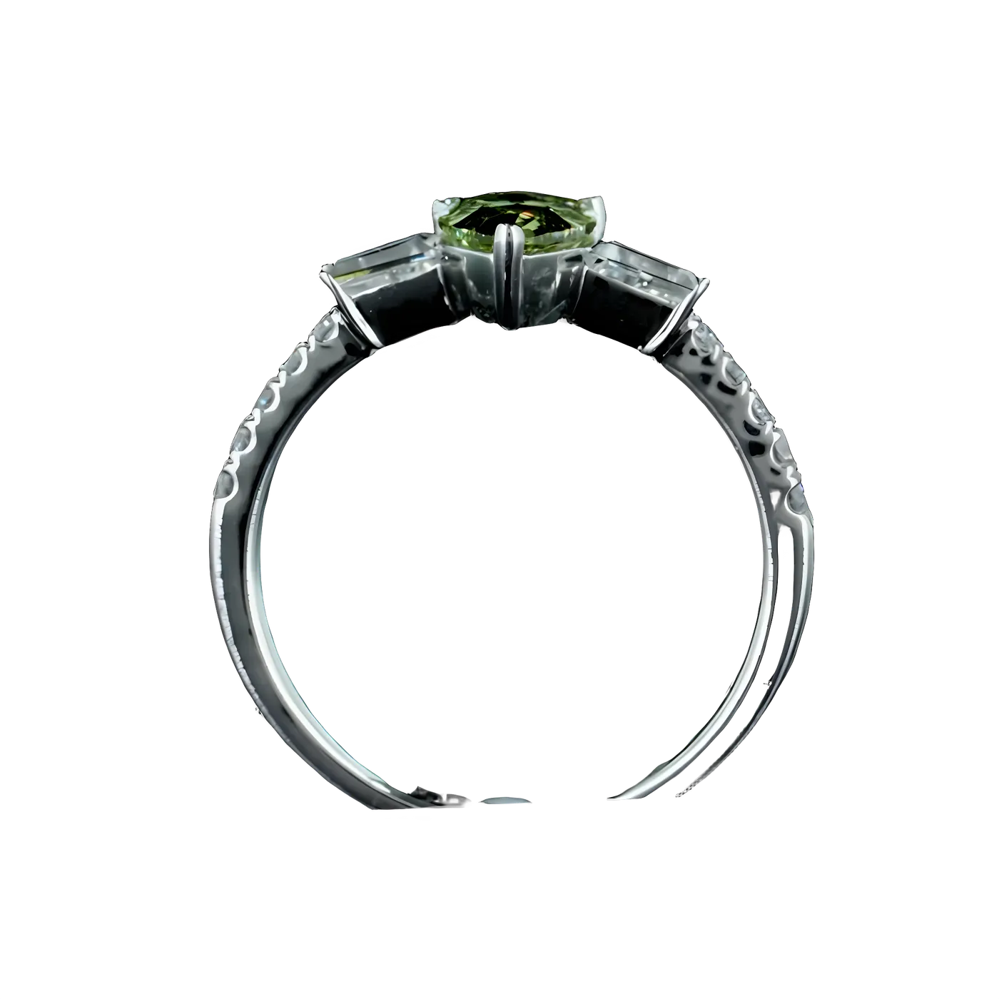 Bague avec pierre latérale en diamant vert (pavé) (LC3-32A)