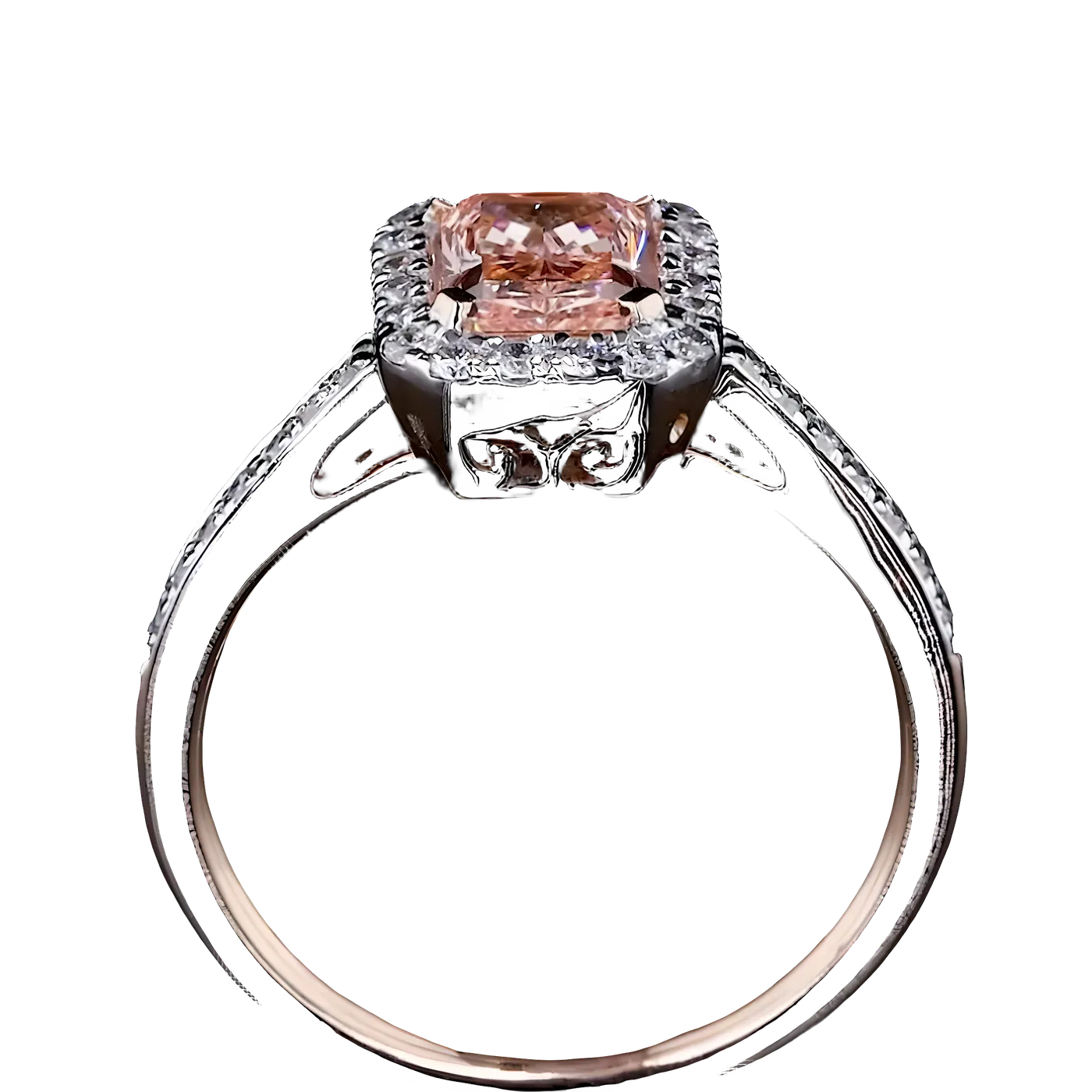 Bague sertie d'un halo de diamants roses (pavé) (D-26)