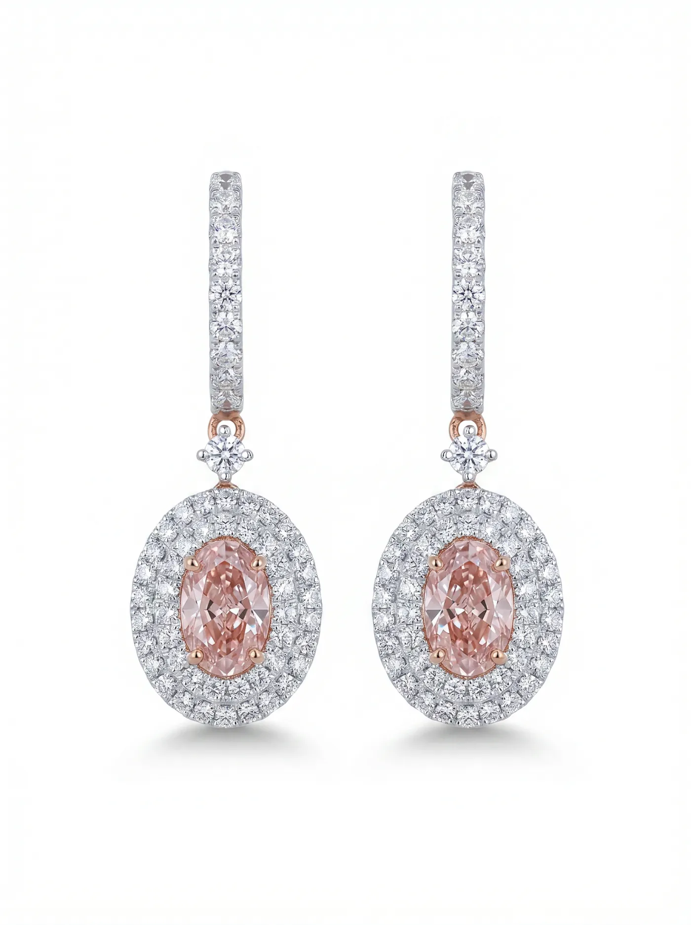 Boucles d'oreilles pendantes halo en diamant rose (D-11)