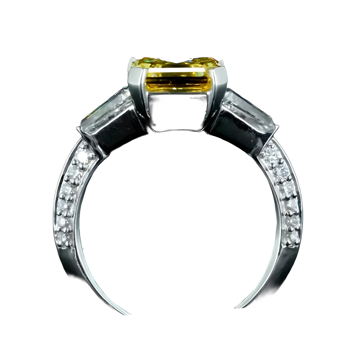 Bague avec pierre latérale en diamant jaune (CV144)