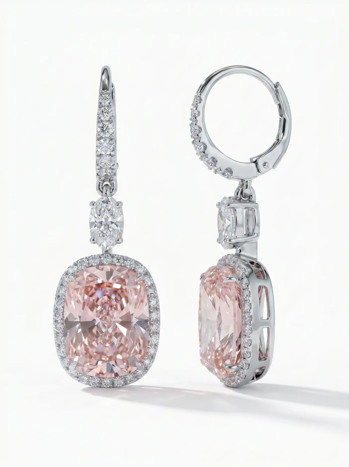 Boucles d'oreilles pendantes en diamant rose (D93)