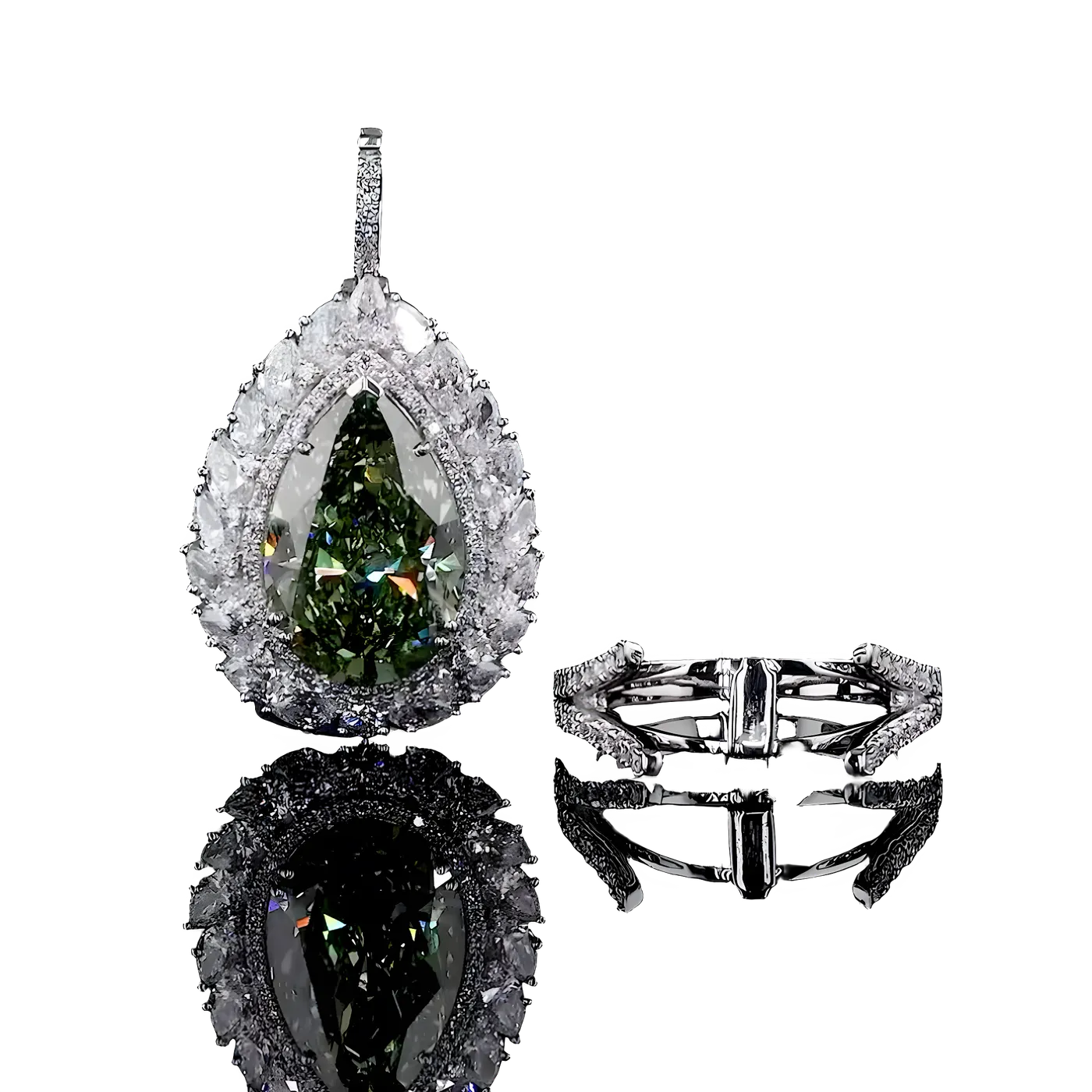 Bague pendentif convertible avec halo en diamant vert (CV139)