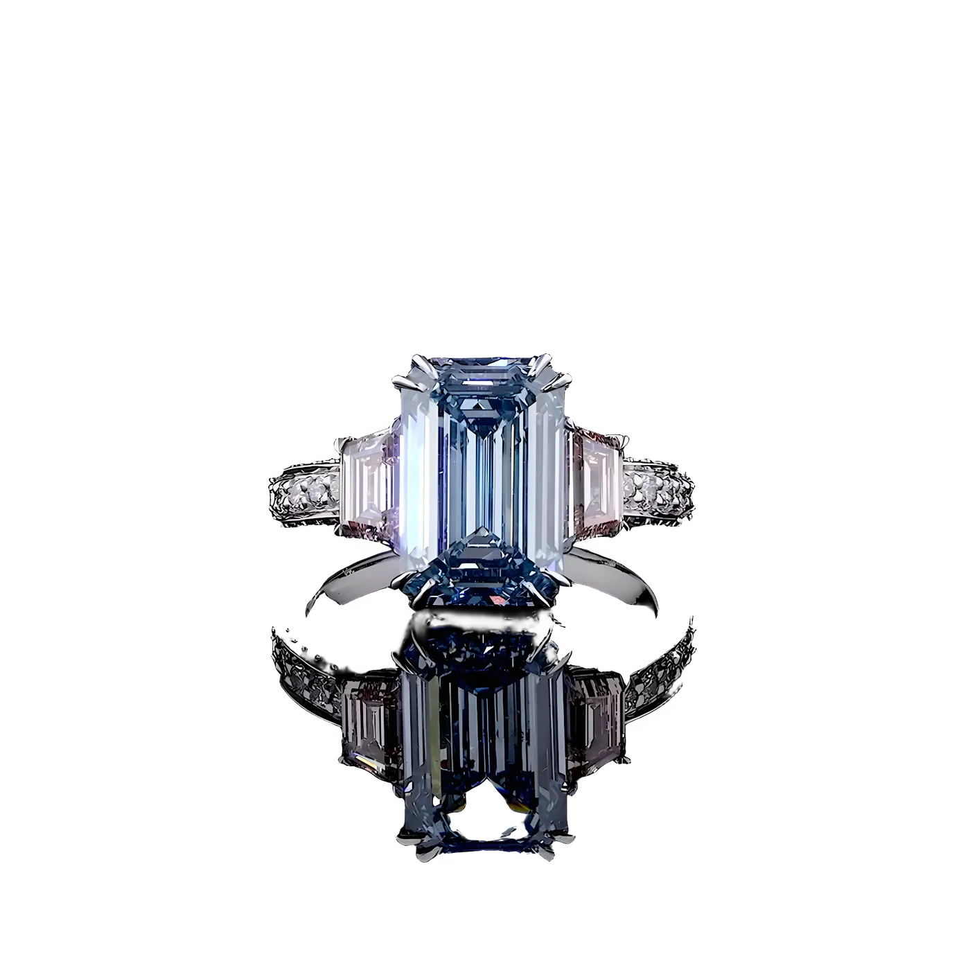 Bague avec pierre latérale en diamant bleu (CV22)