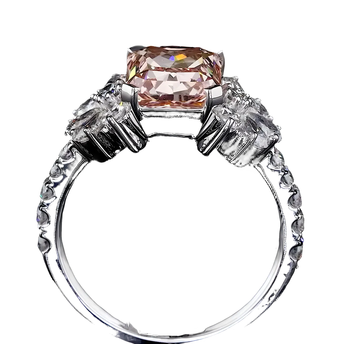 Bague avec pierre latérale en diamant rose (LC1-2)