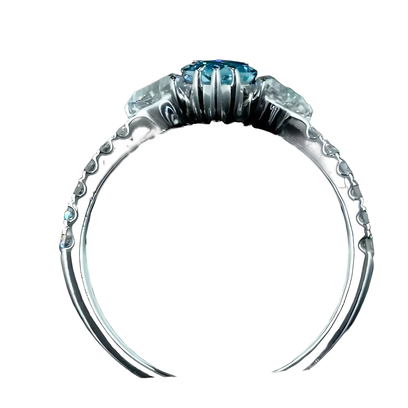 Bague avec pierre latérale en diamant bleu (D53)