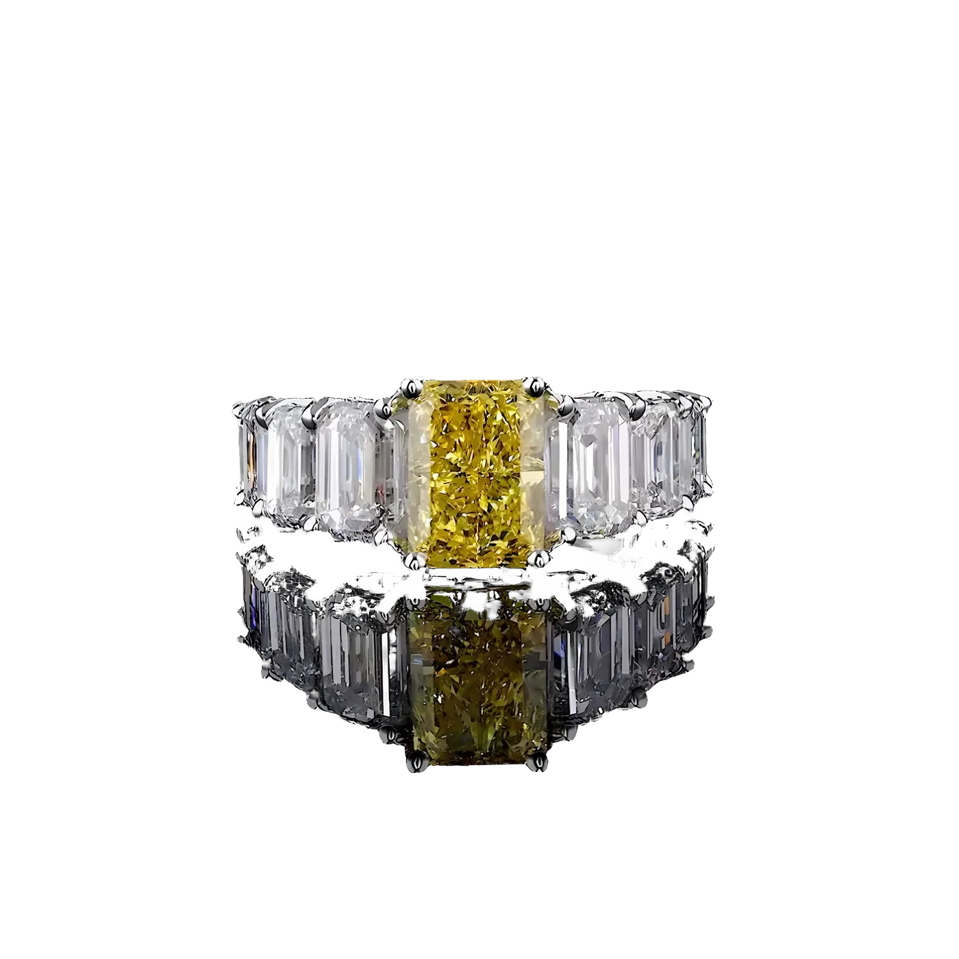 Bague avec pierre latérale en diamant jaune (CV98-3)