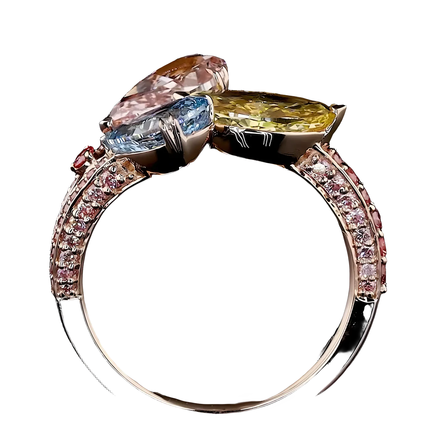 Bague 3 pièces en diamants multicolores (CV109-05)