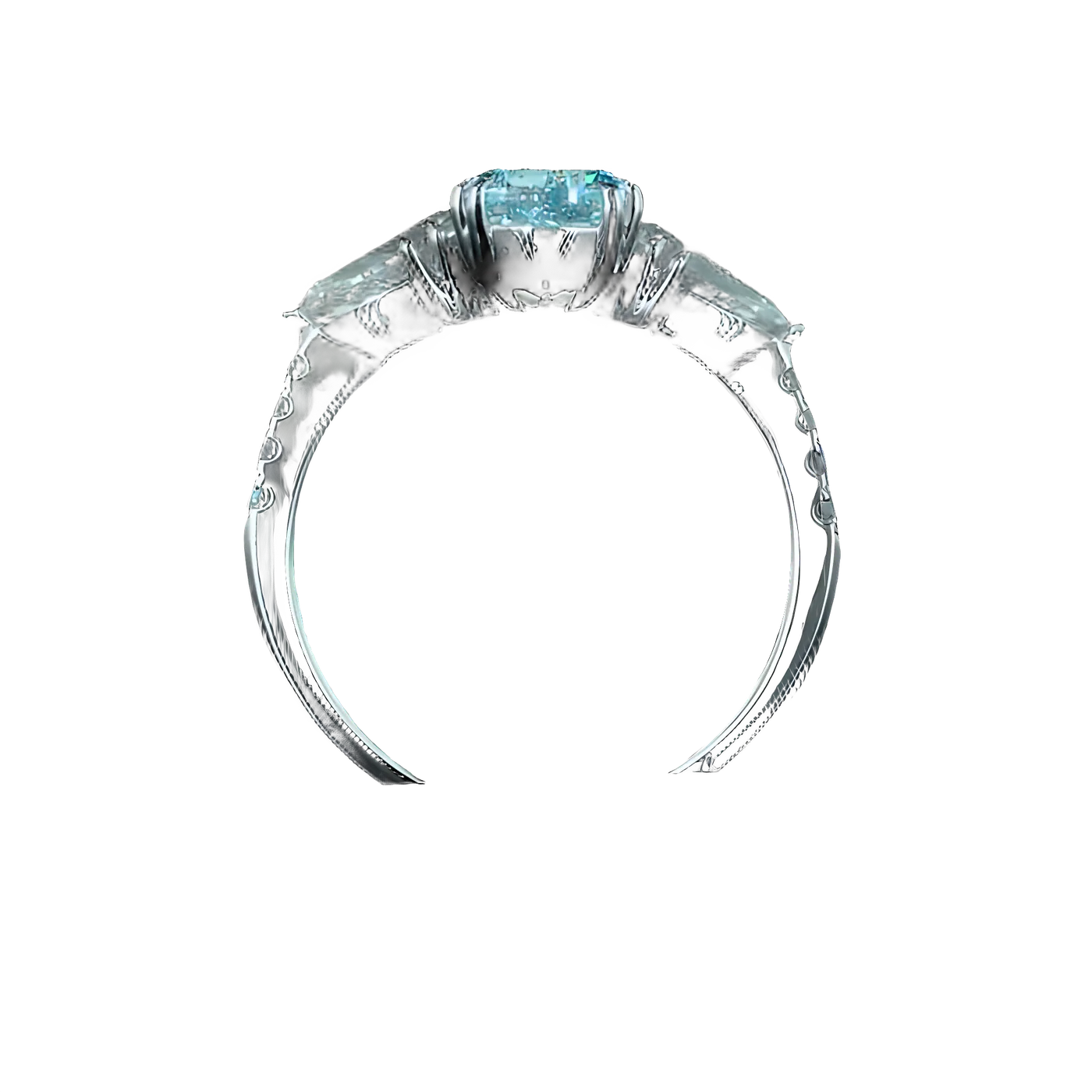 Bague avec pierre latérale en diamant bleu (D51)
