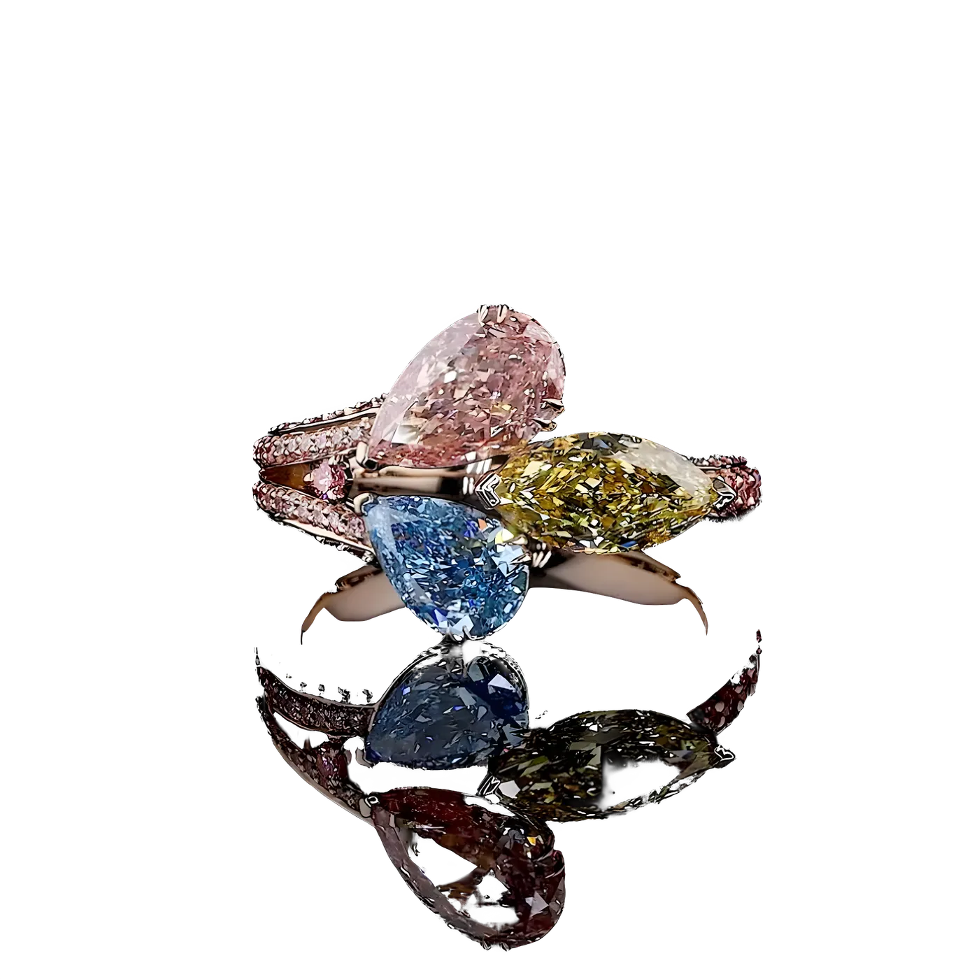 Bague 3 pièces en diamants multicolores (CV109-05)