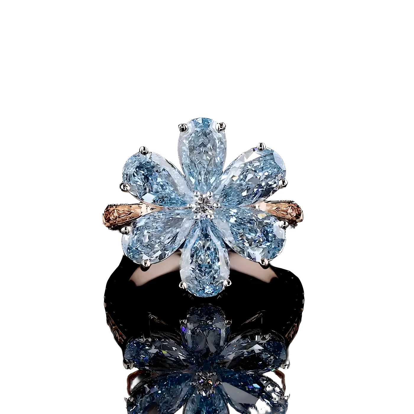 Bague florale 6 pièces en diamant bleu (D71)