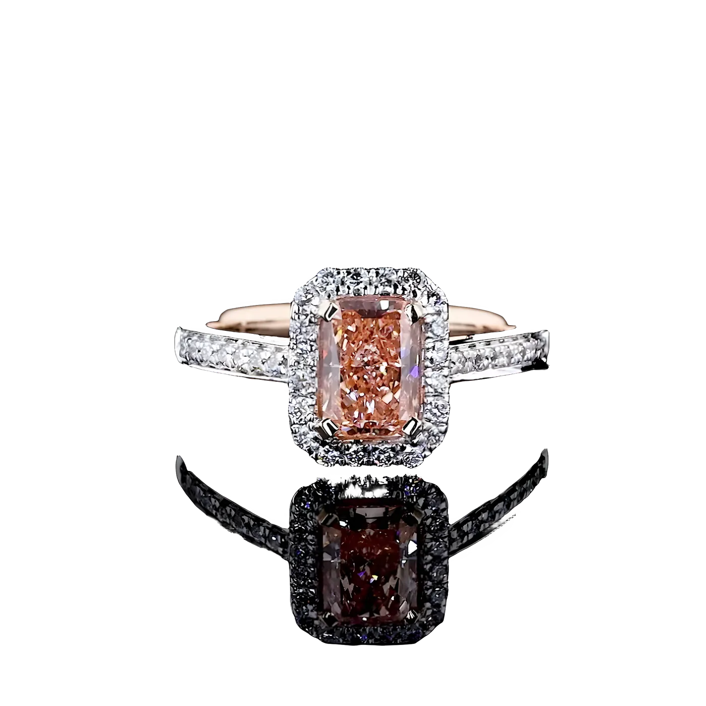Bague sertie d'un halo de diamants roses (pavé) (D-26)