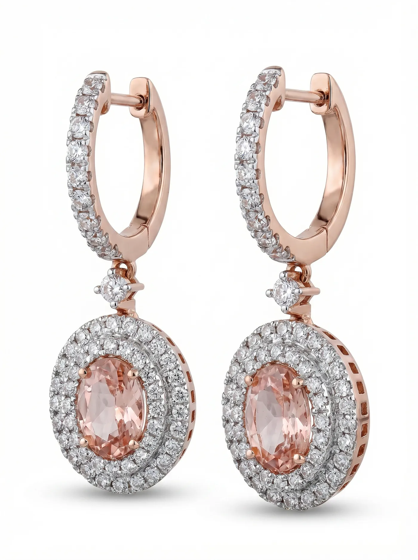 Boucles d'oreilles pendantes halo en diamant rose (D-11)