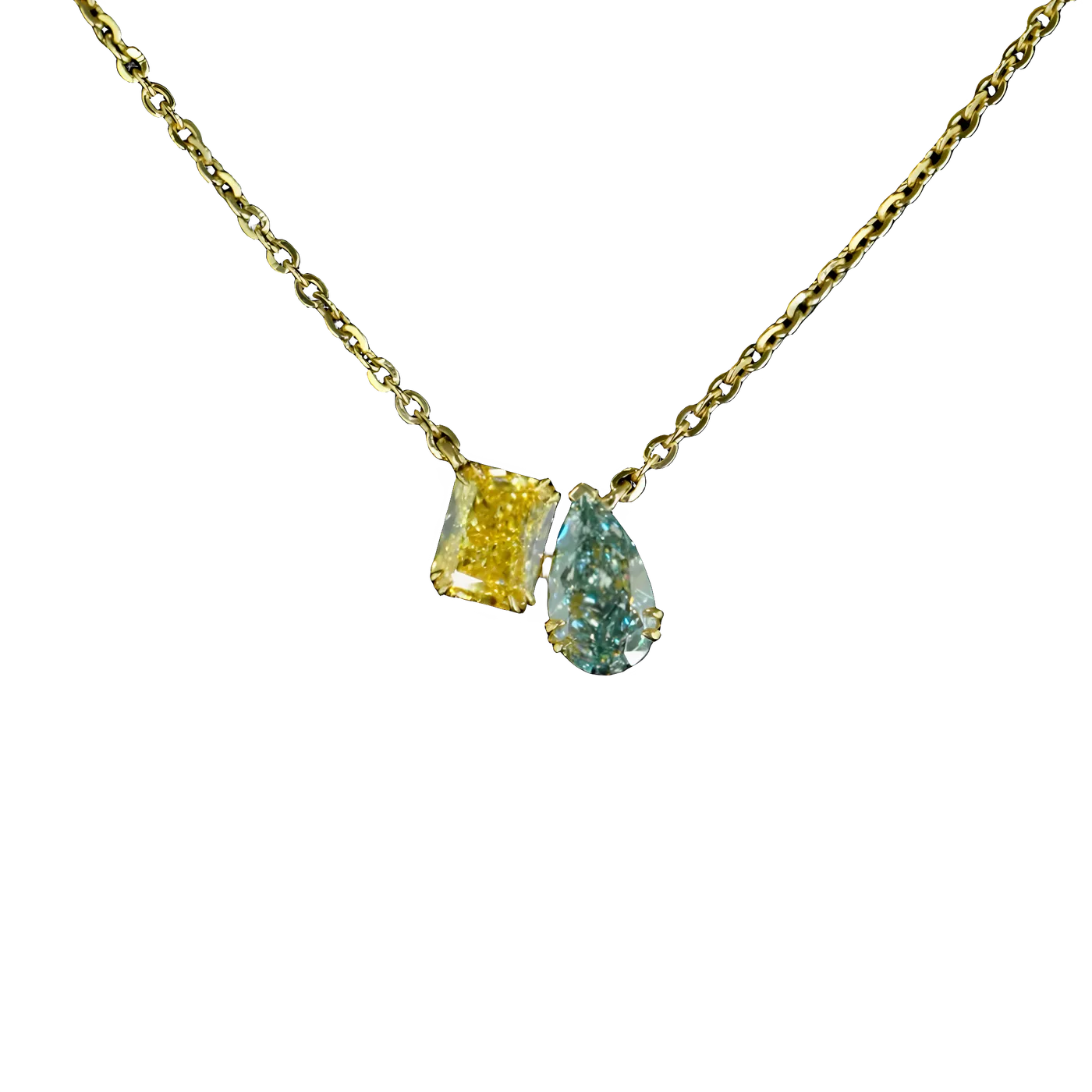 Pendentif 2 pièces en diamant  bleu/jaune