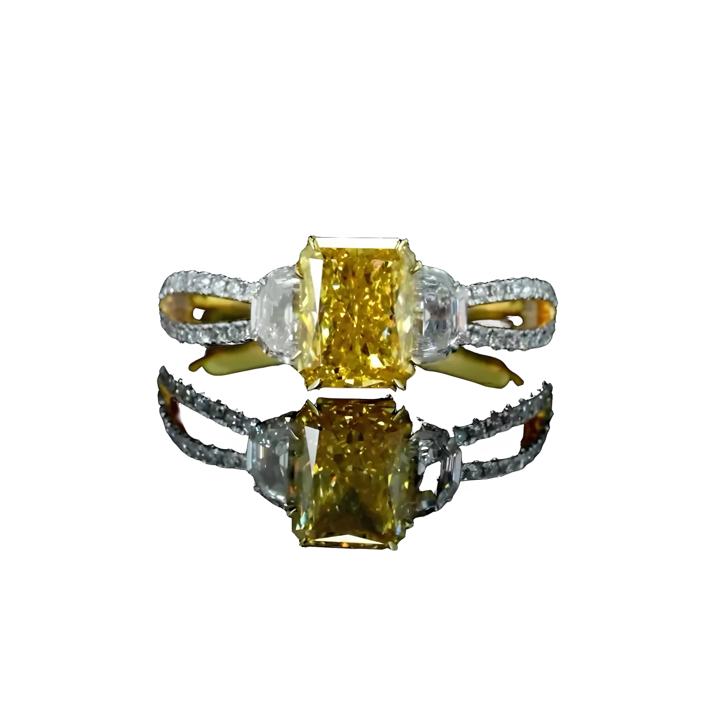 Bague avec pierre latérale en diamant jaune (D59)